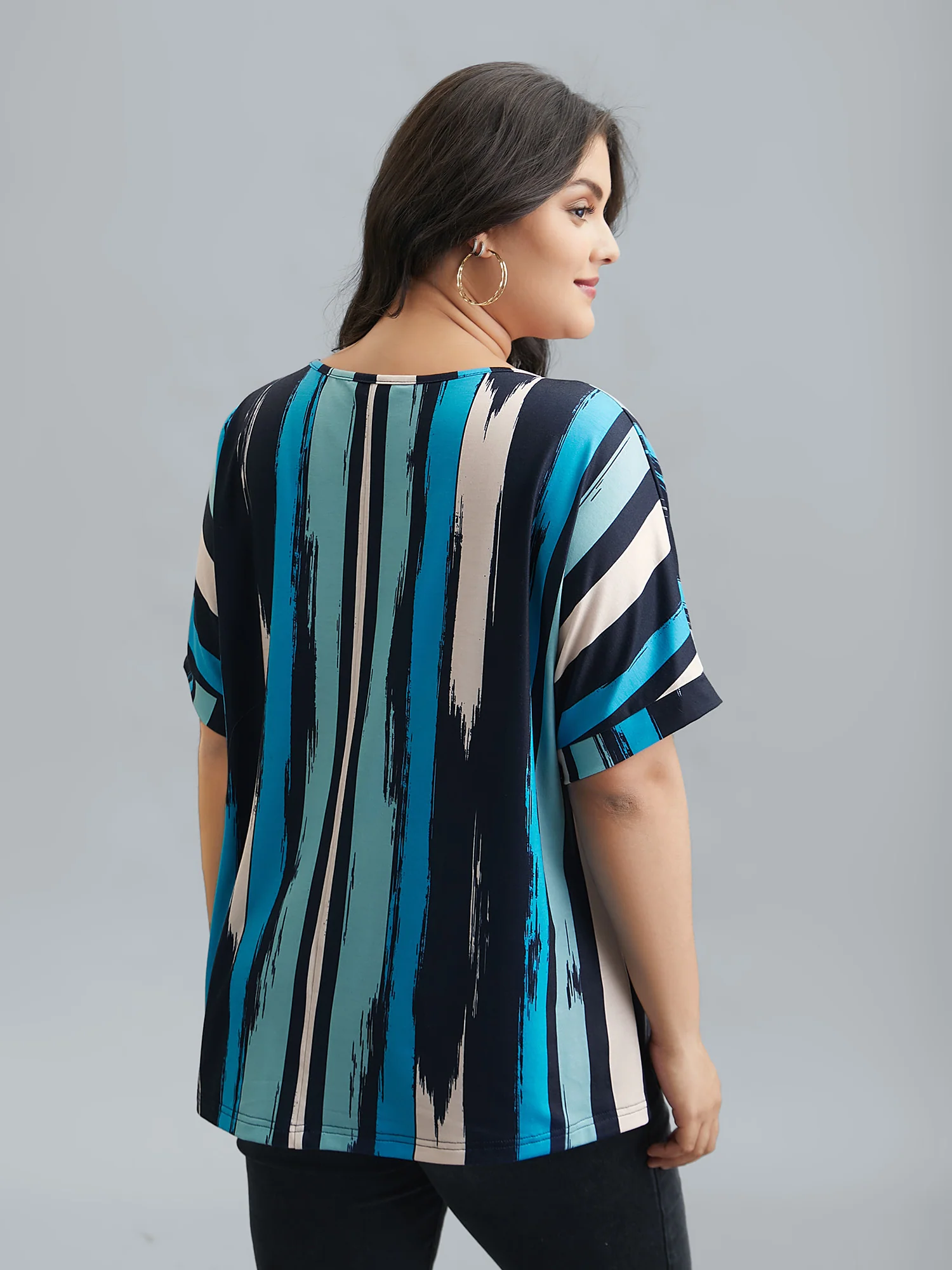 Striped Print Dolman Sleeve T-Shirt - Image 5