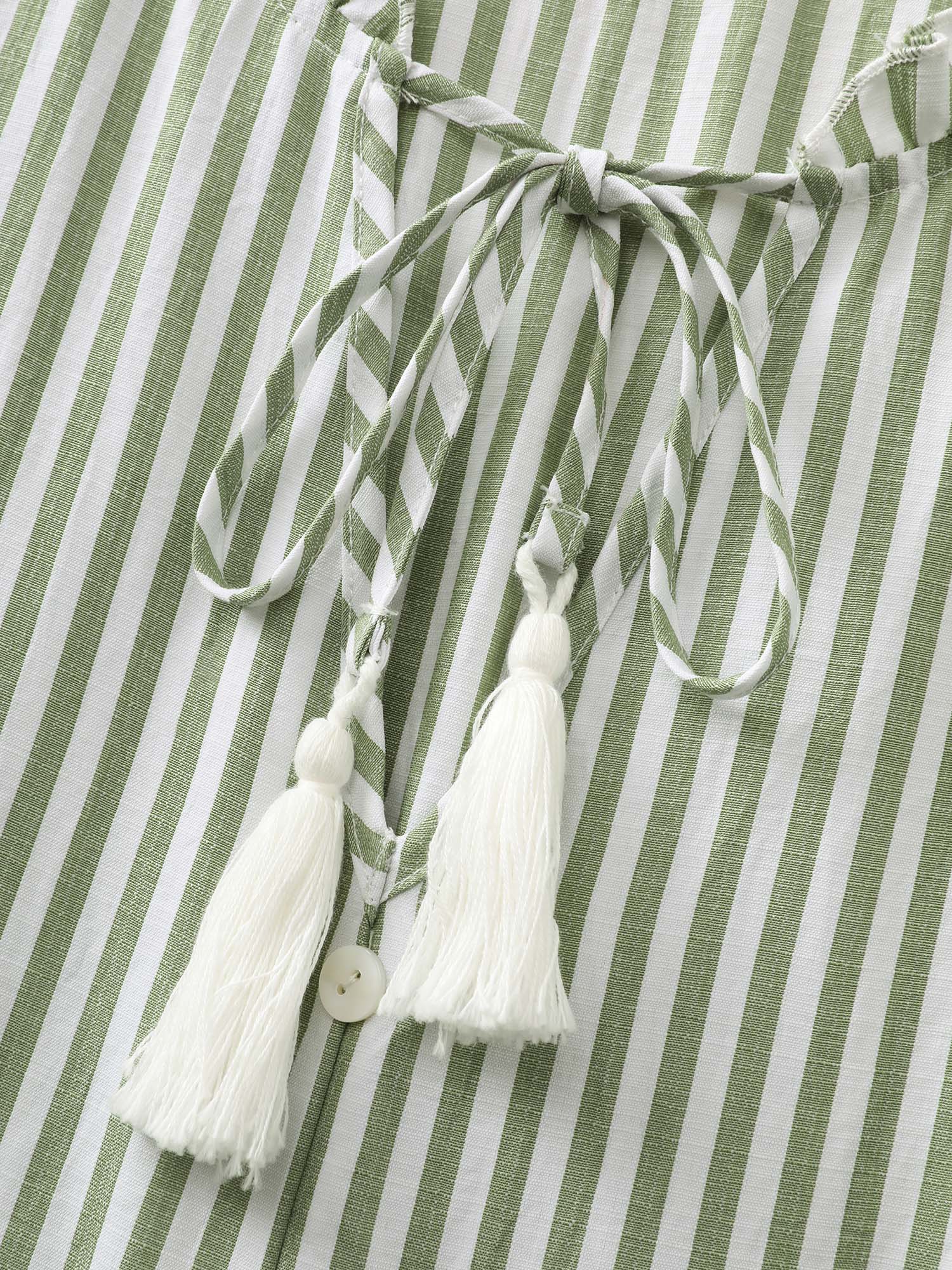 Striped Print Drawstring Tiered Maxi Dress - Image 4