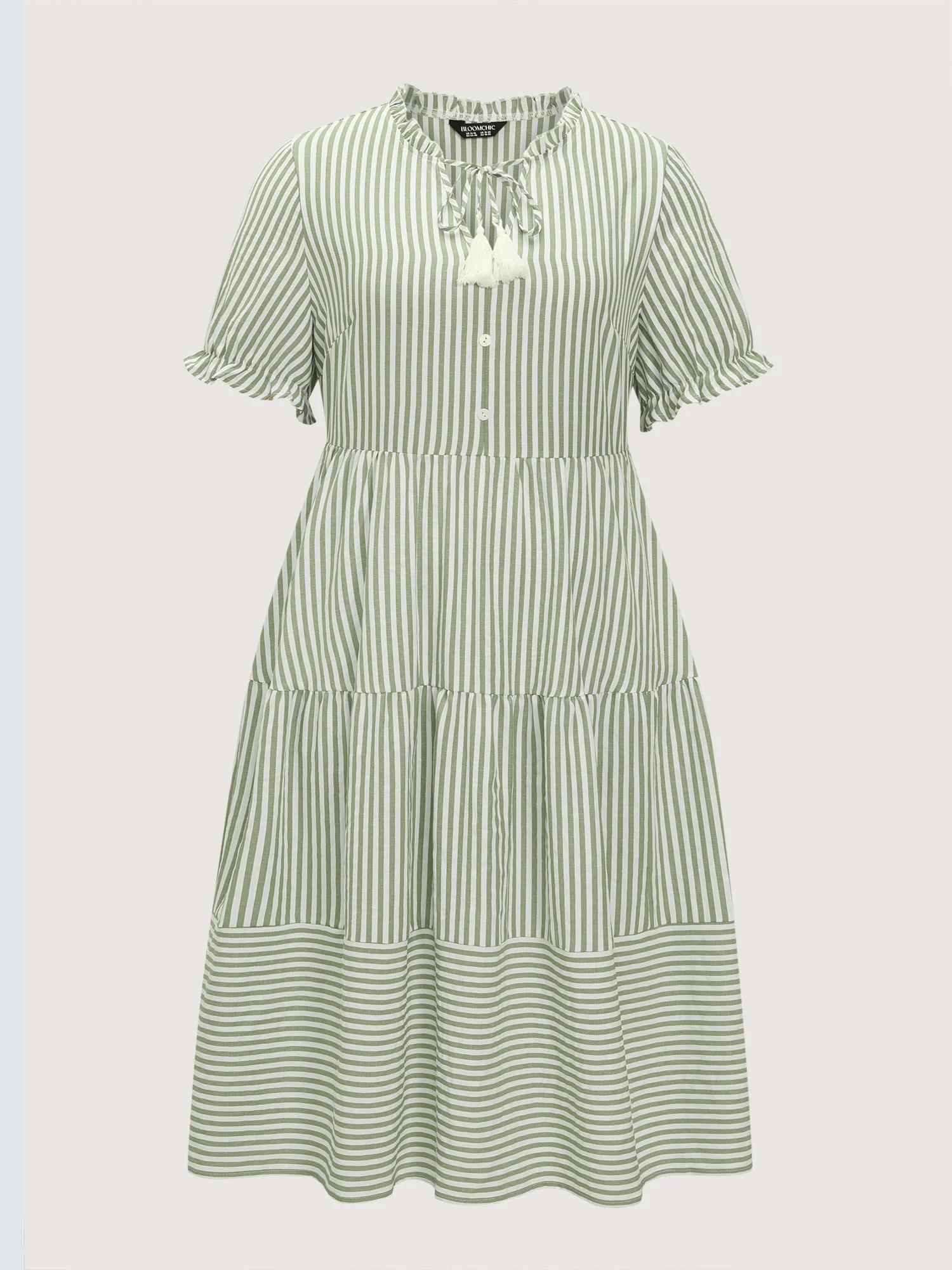 Striped Print Drawstring Tiered Maxi Dress - Image 6