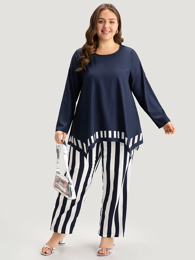 Striped Print Elastic Waist Woven Pants - Image 2