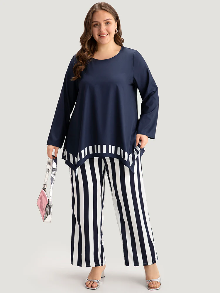Striped Print Elastic Waist Woven Pants - Image 5