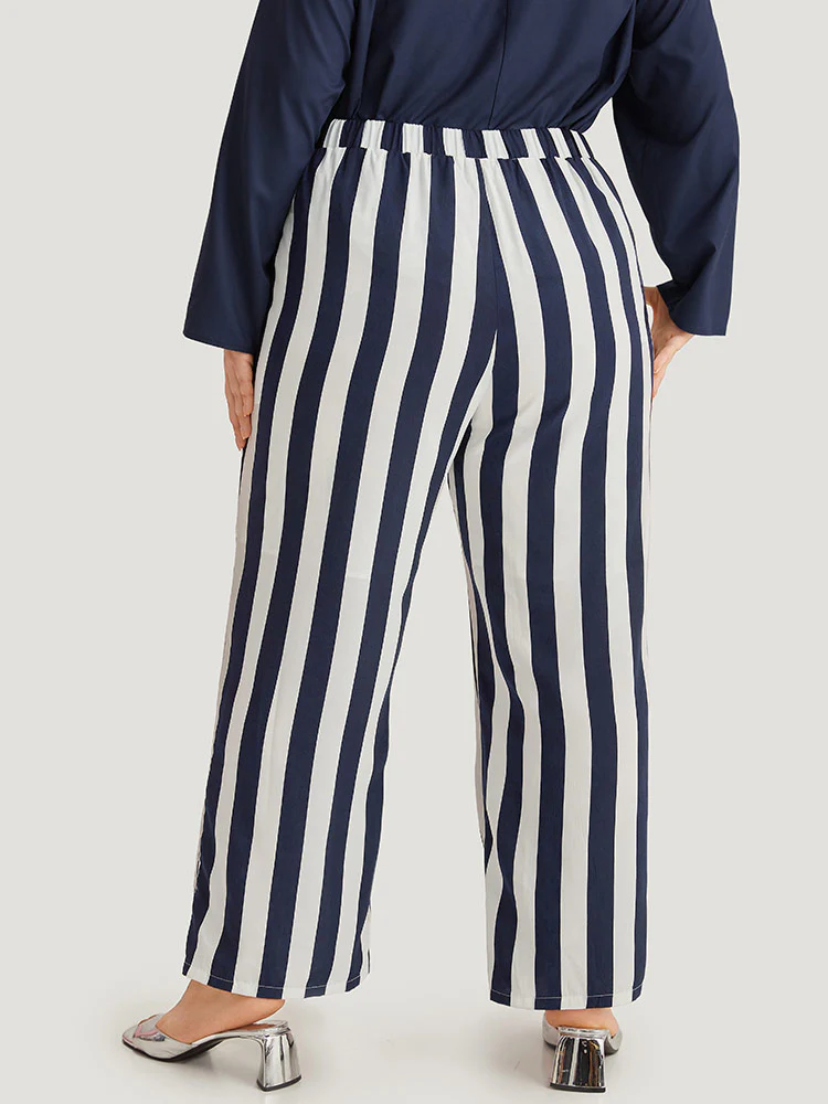 Striped Print Elastic Waist Woven Pants - Image 8
