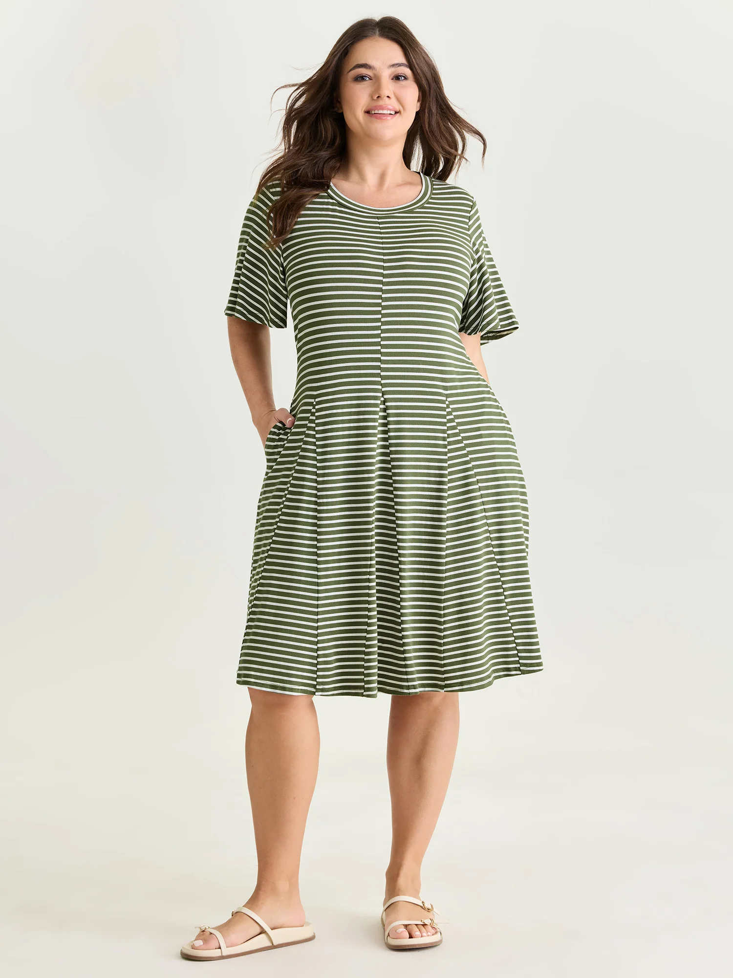 Striped Print Fit And Flare Mini Dress - Image 3