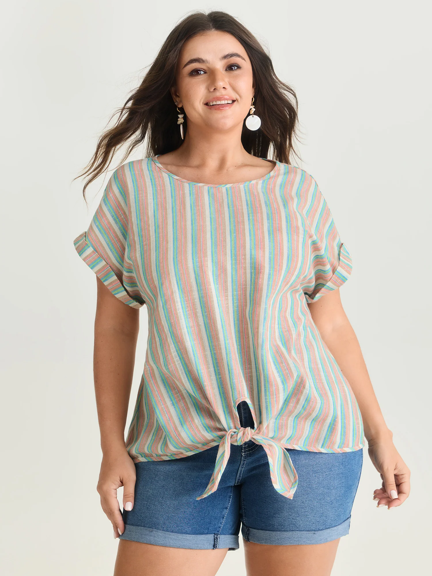 Striped Print Knotted Front Blouse
