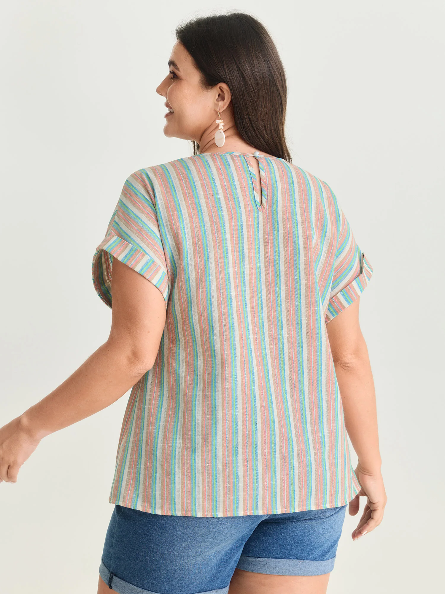 Striped Print Knotted Front Blouse - Image 4
