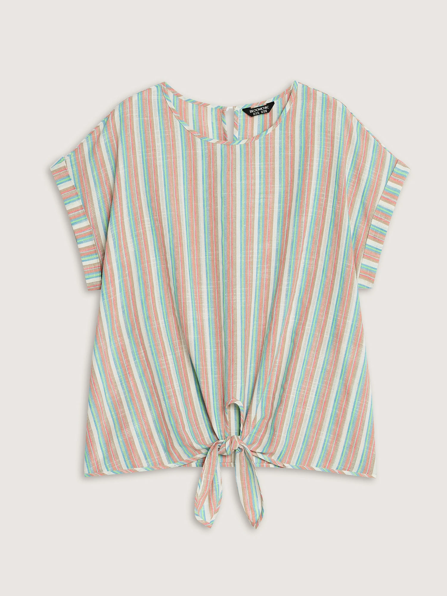 Striped Print Knotted Front Blouse - Image 7