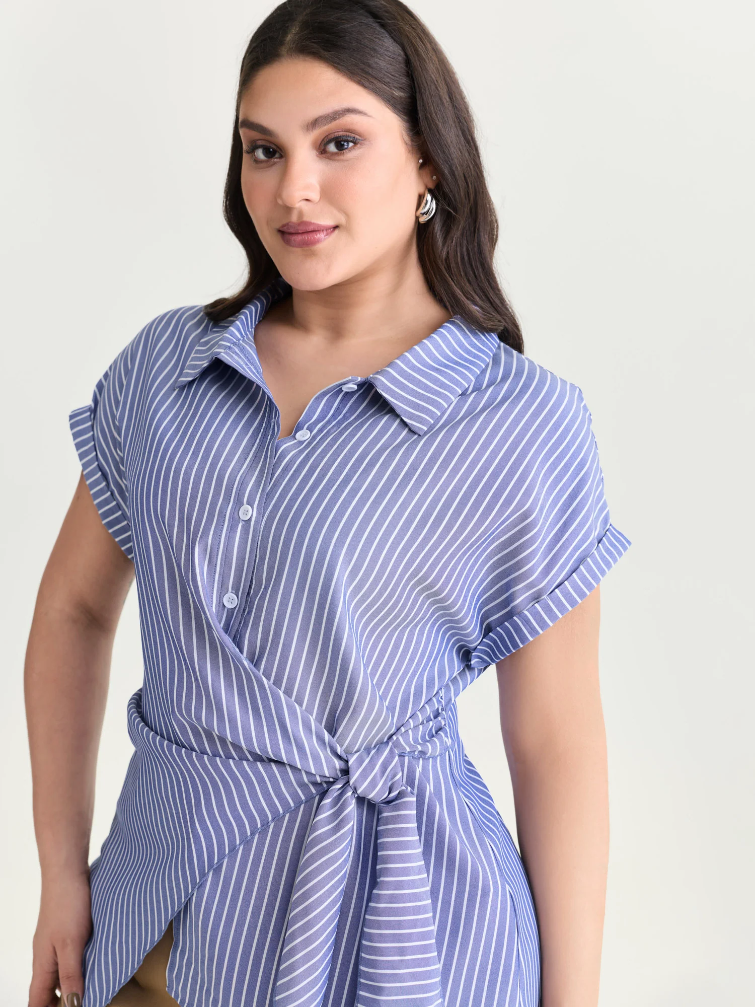Striped Print Knotted Side Blouse - Image 2