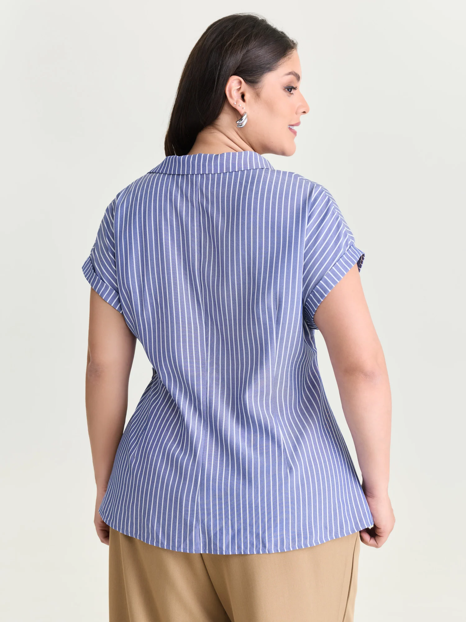Striped Print Knotted Side Blouse - Image 4