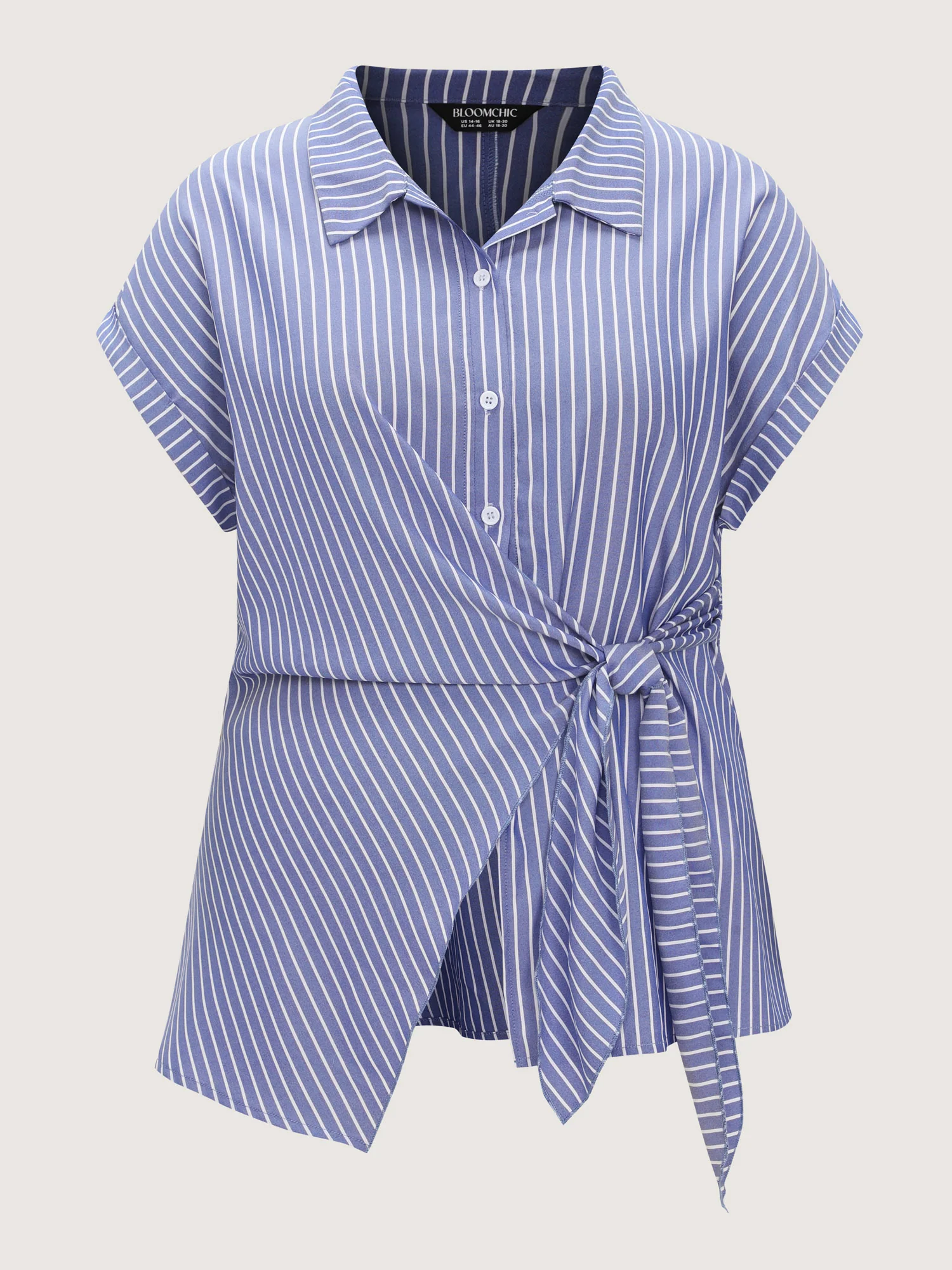 Striped Print Knotted Side Blouse - Image 7