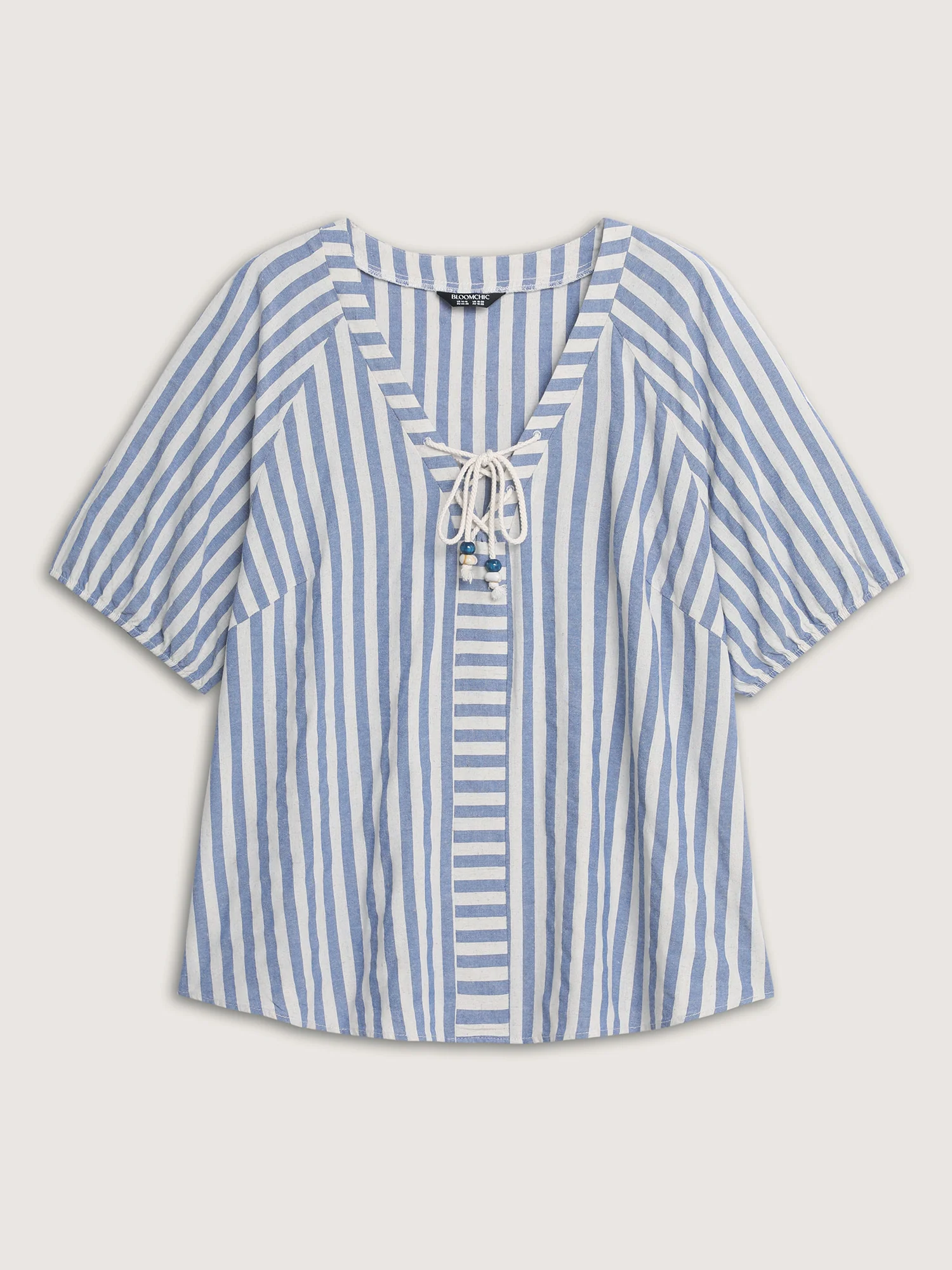 Sun-Washed Cotton Striped Print Neck Tie Blouse - Image 7