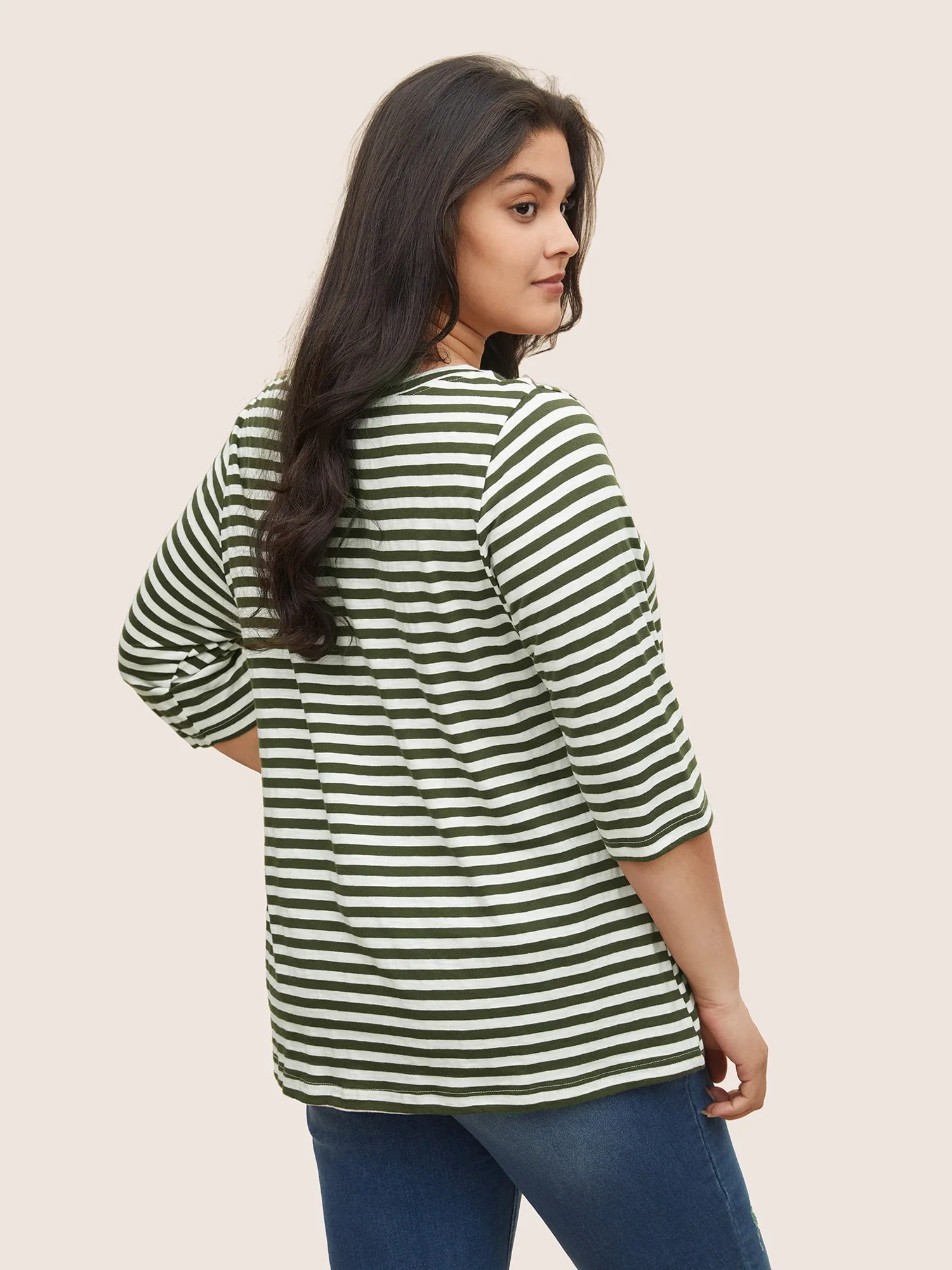 Striped Print Notched T-shirt - Image 2