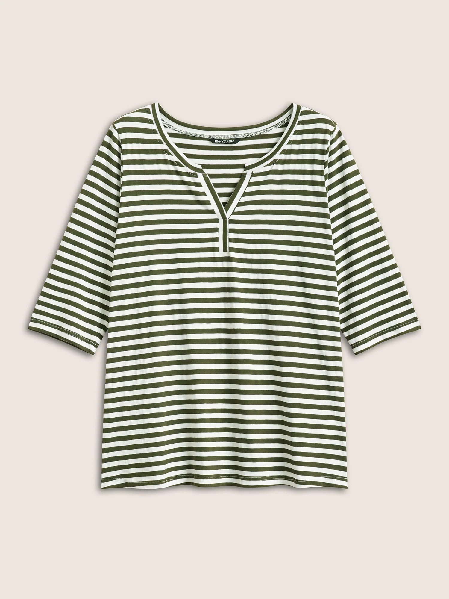 Striped Print Notched T-shirt - Image 6