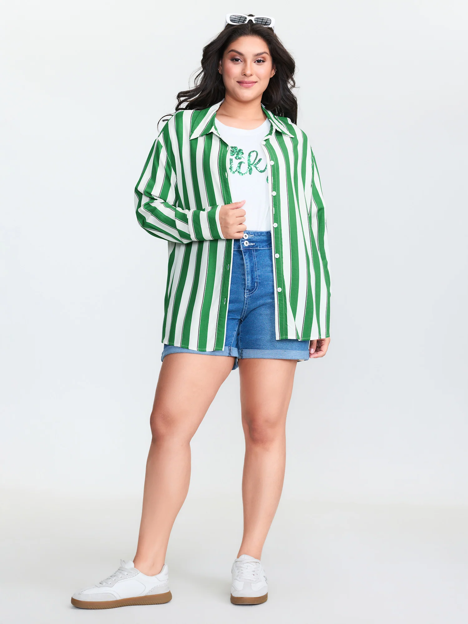 Striped Print Pleated Button-Down Shirt - Image 3
