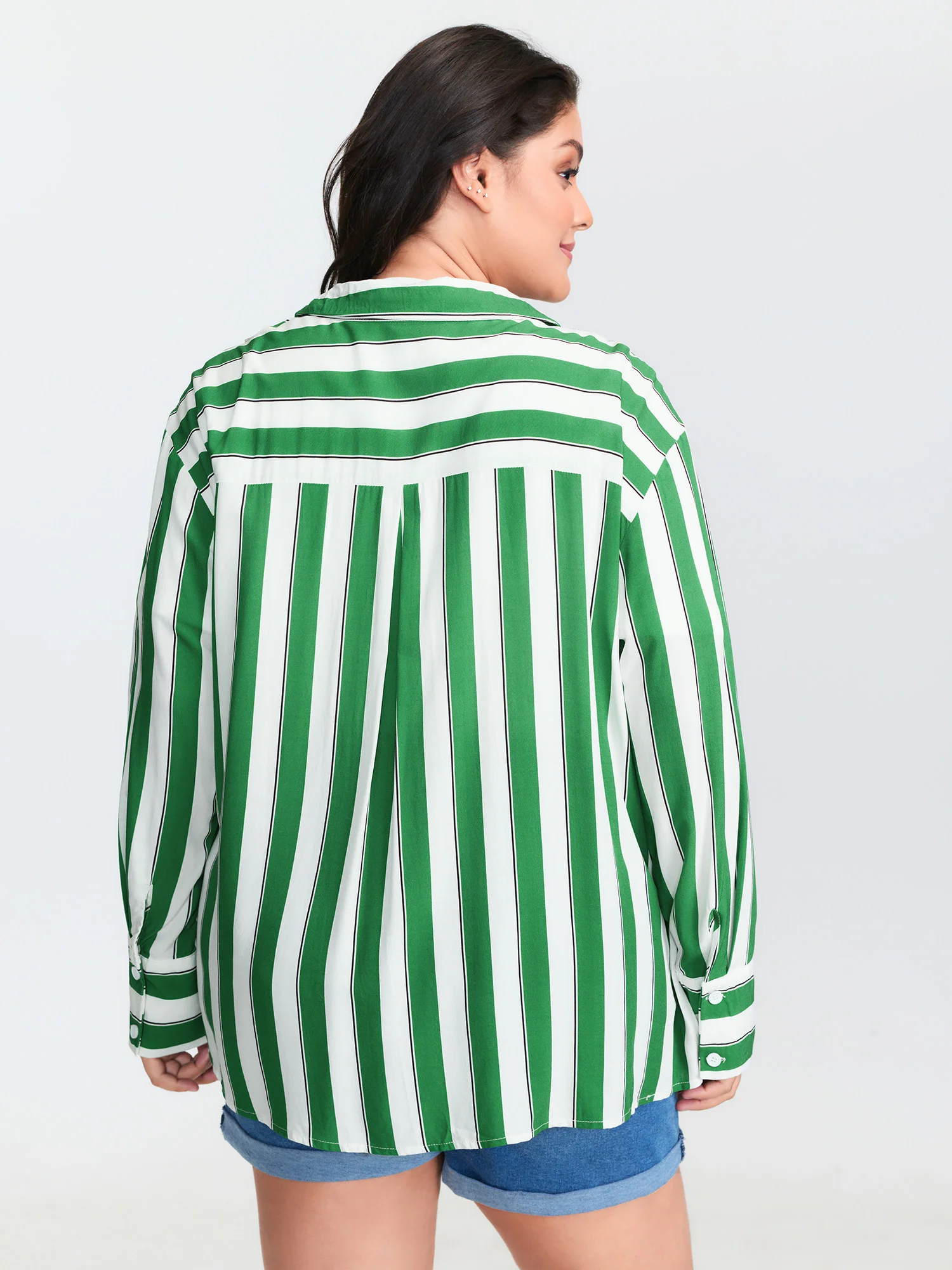 Striped Print Pleated Button-Down Shirt - Image 5