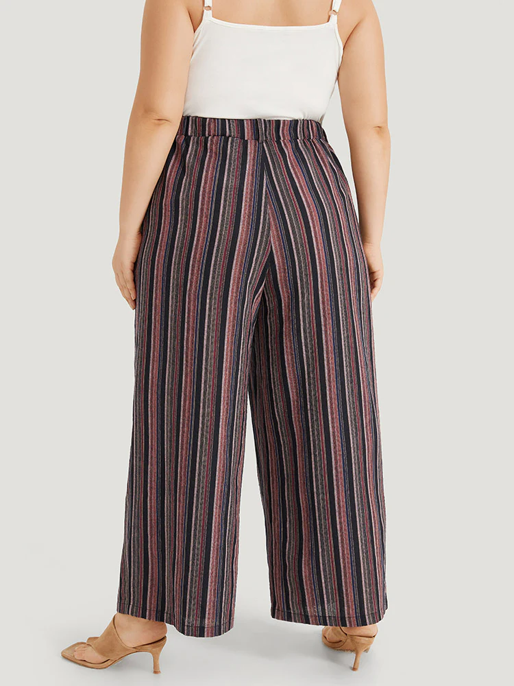 Striped Print Pocket Elastic Waist Pants - Image 3