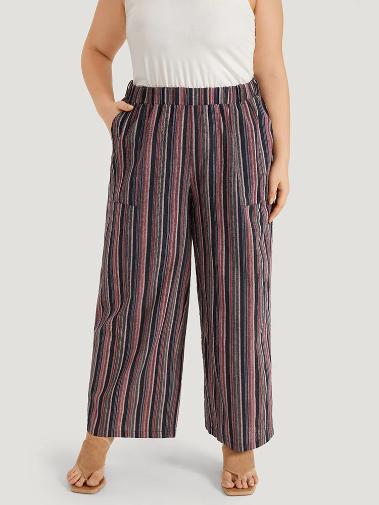 Striped Print Pocket Elastic Waist Pants - Image 4