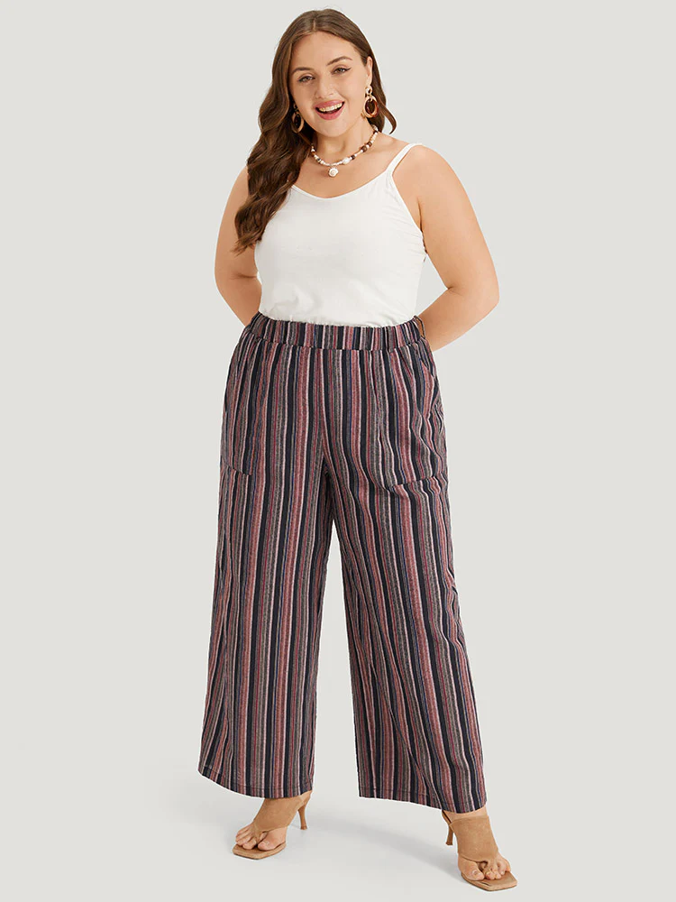 Striped Print Pocket Elastic Waist Pants - Image 5
