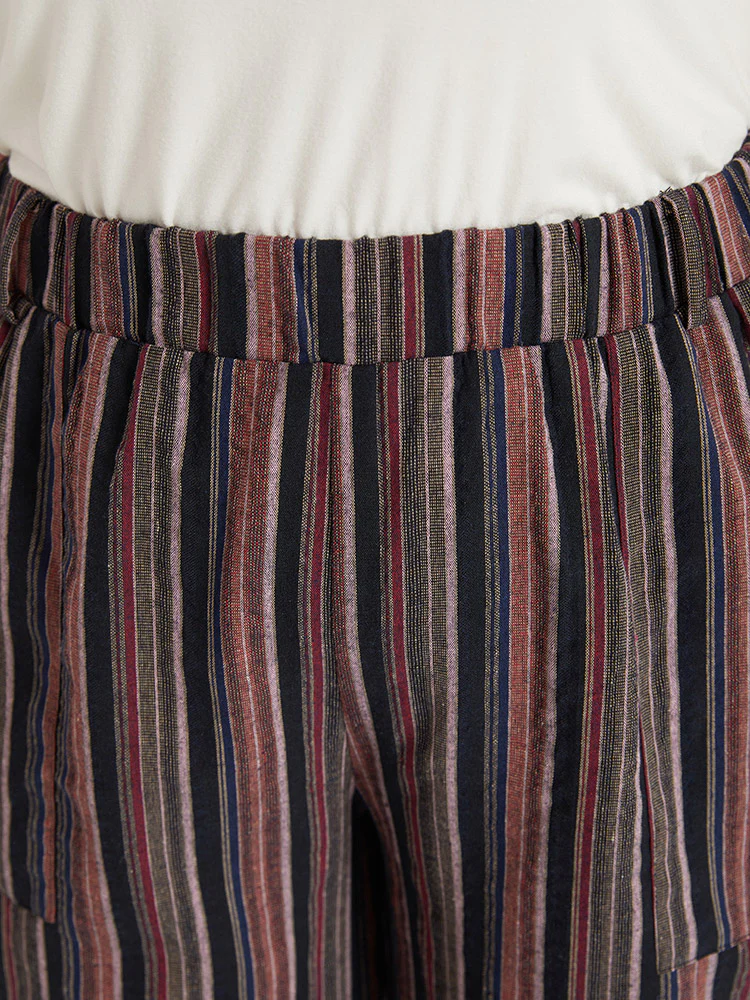 Striped Print Pocket Elastic Waist Pants - Image 6