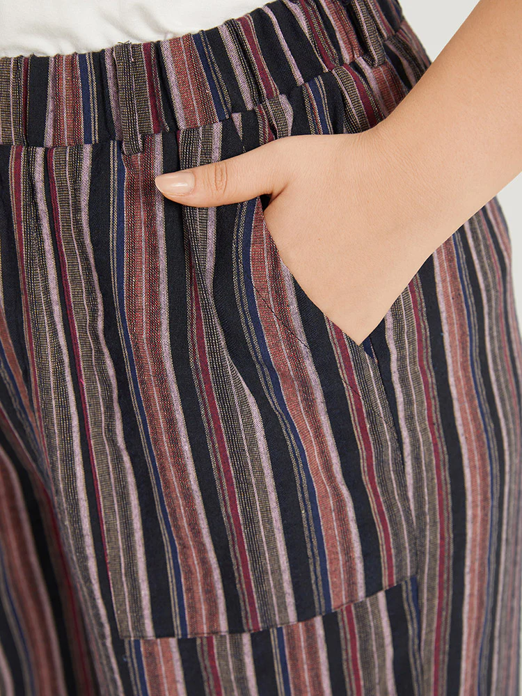 Striped Print Pocket Elastic Waist Pants - Image 7