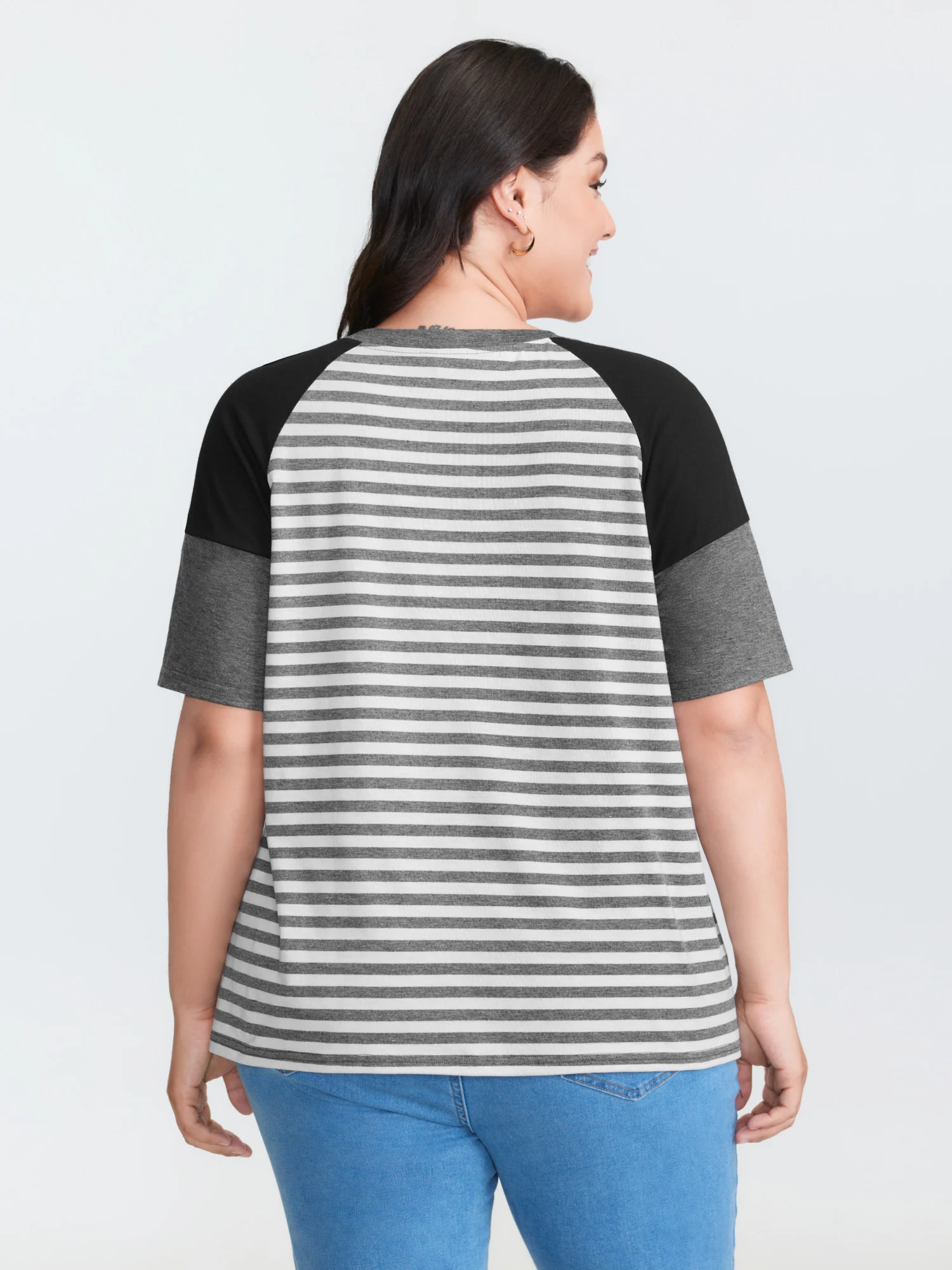 Striped Print Raglan Sleeve T-Shirt - Image 4