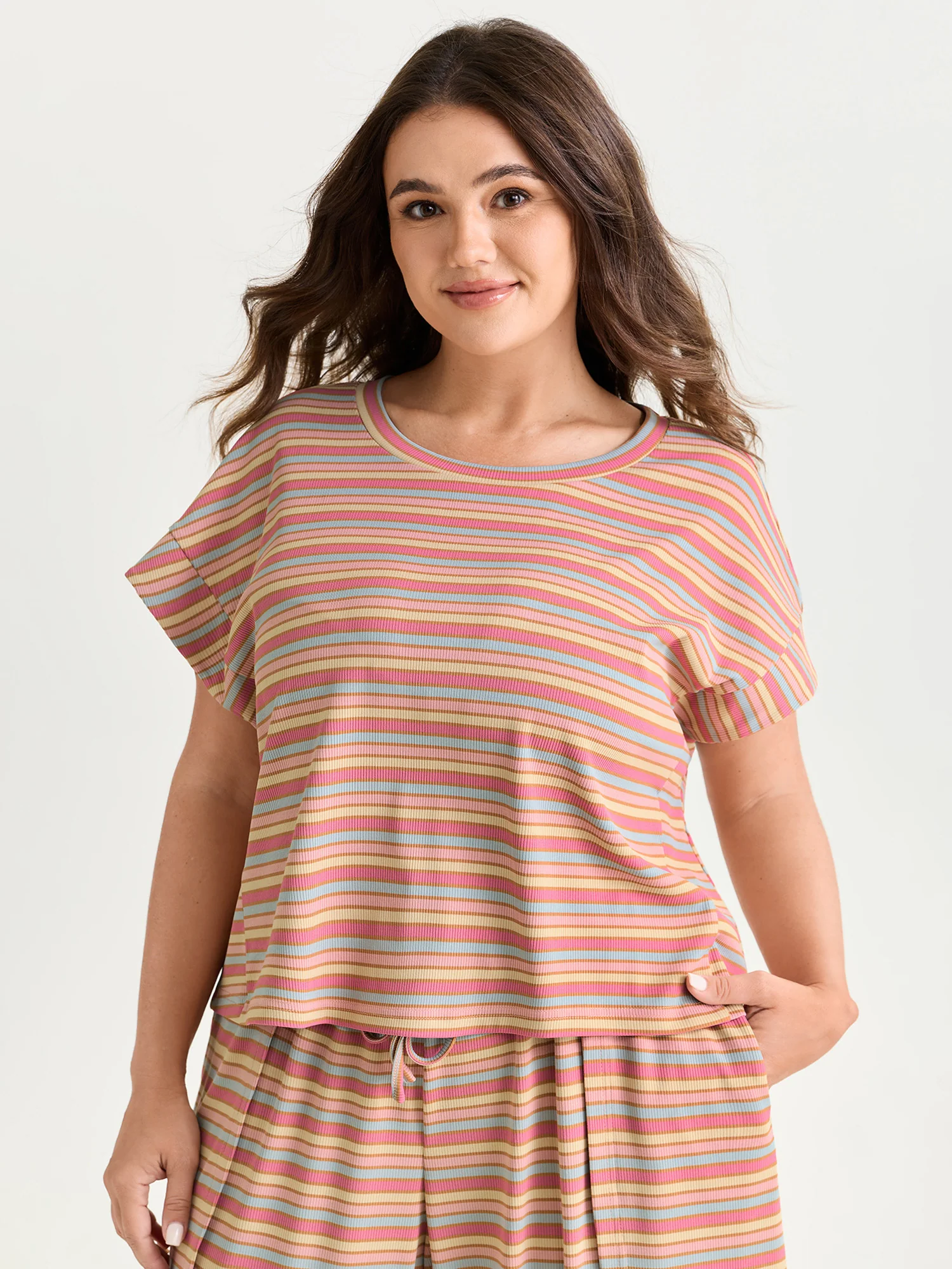 Striped Print Relaxed-Fit T-Shirt