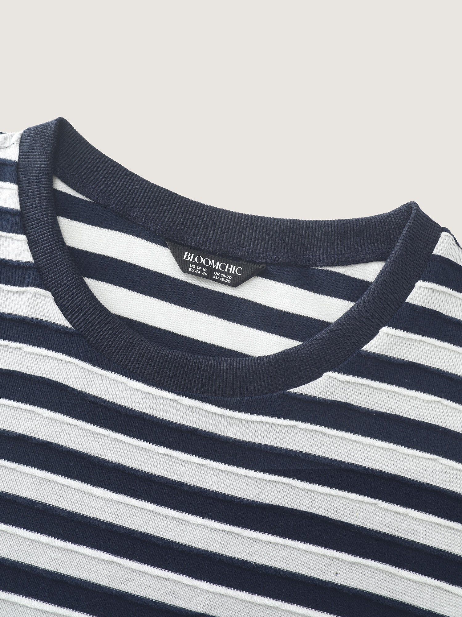 Cotton Striped Print Ribbed Round Neck T-Shirt - Image 5