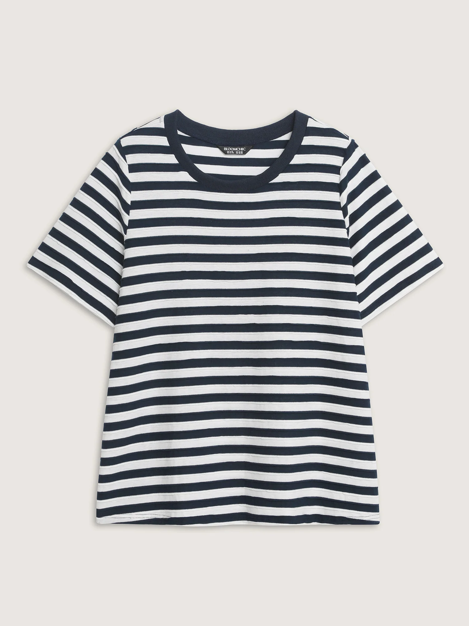 Cotton Striped Print Ribbed Round Neck T-Shirt - Image 7