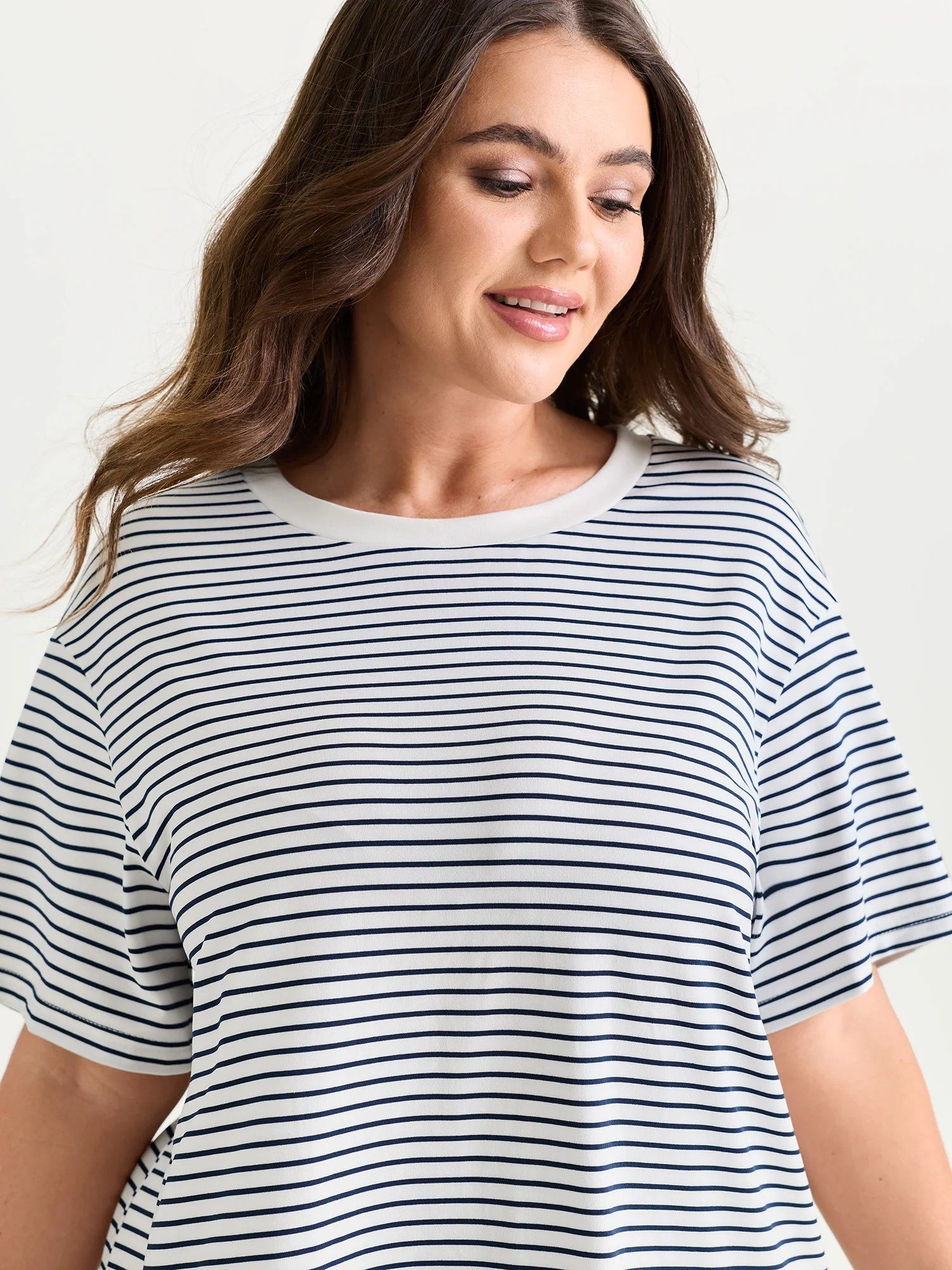 Striped Print Ruffled Hem Long T-Shirt - Image 2