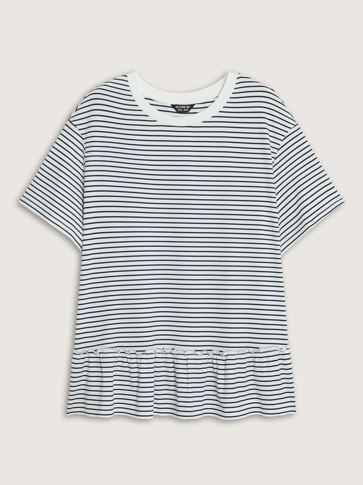 Striped Print Ruffled Hem Long T-Shirt - Image 7
