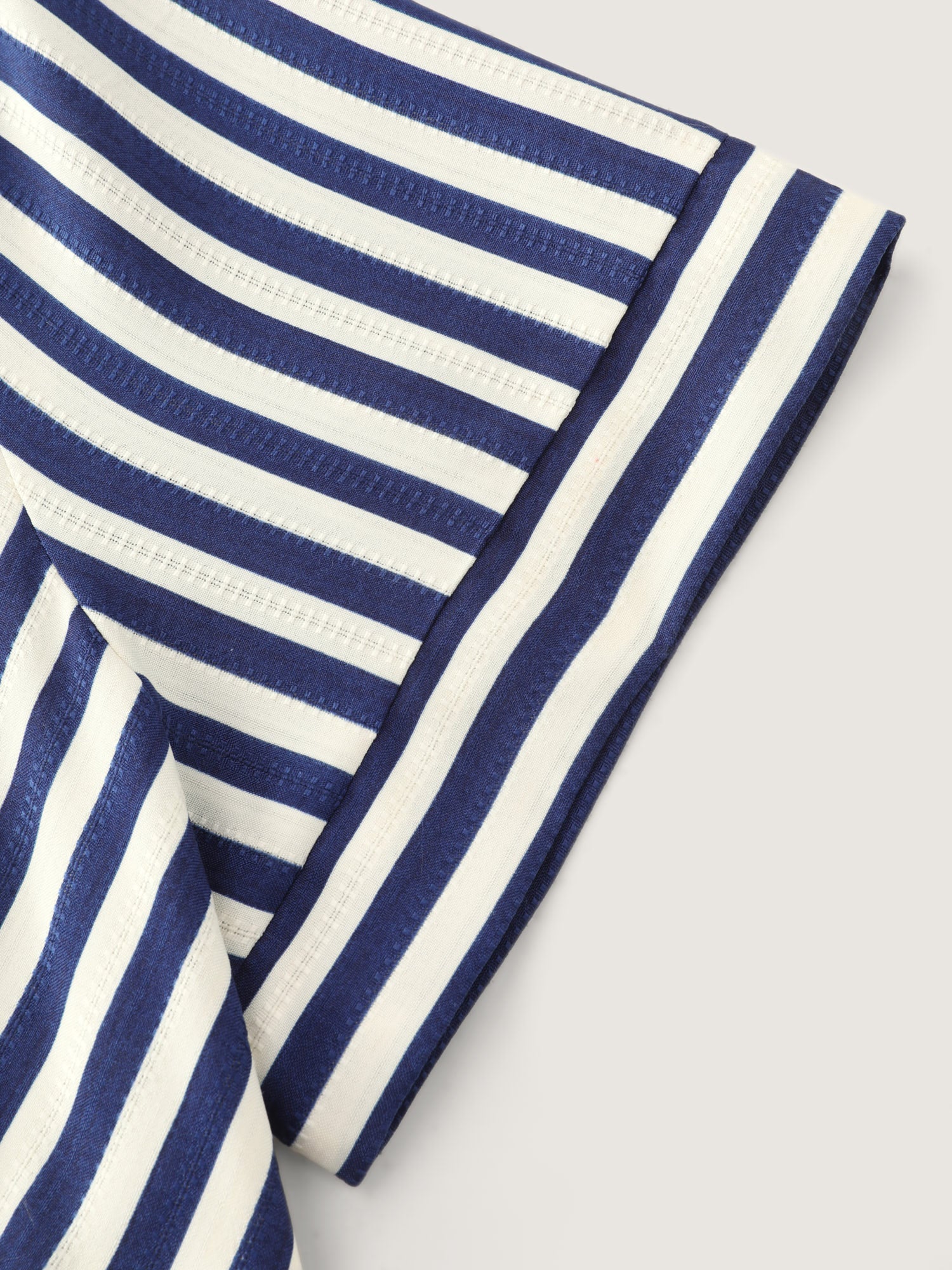 Striped Print Shirred Button Detail Midi Dress - Image 6