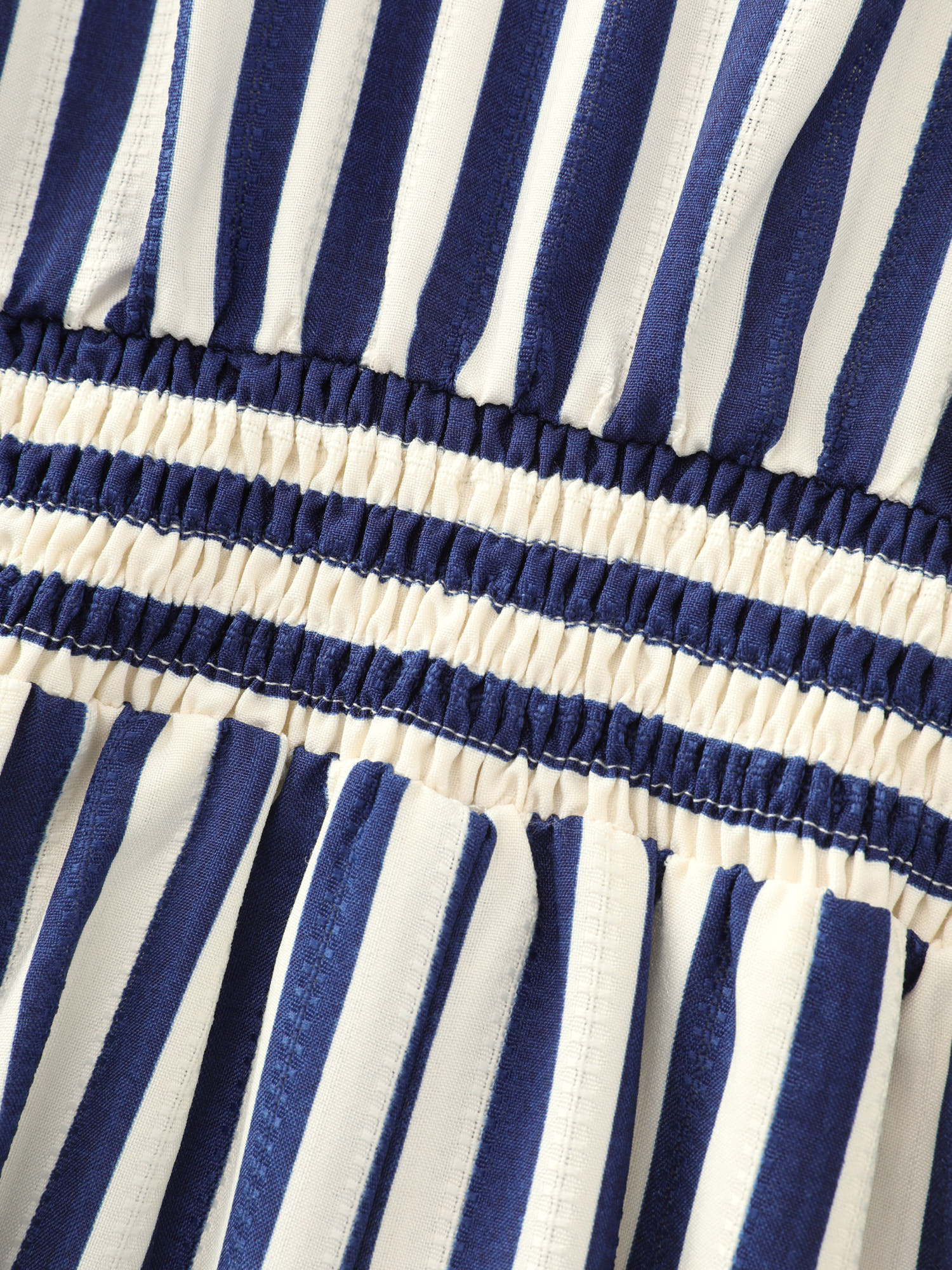 Striped Print Shirred Button Detail Midi Dress - Image 7