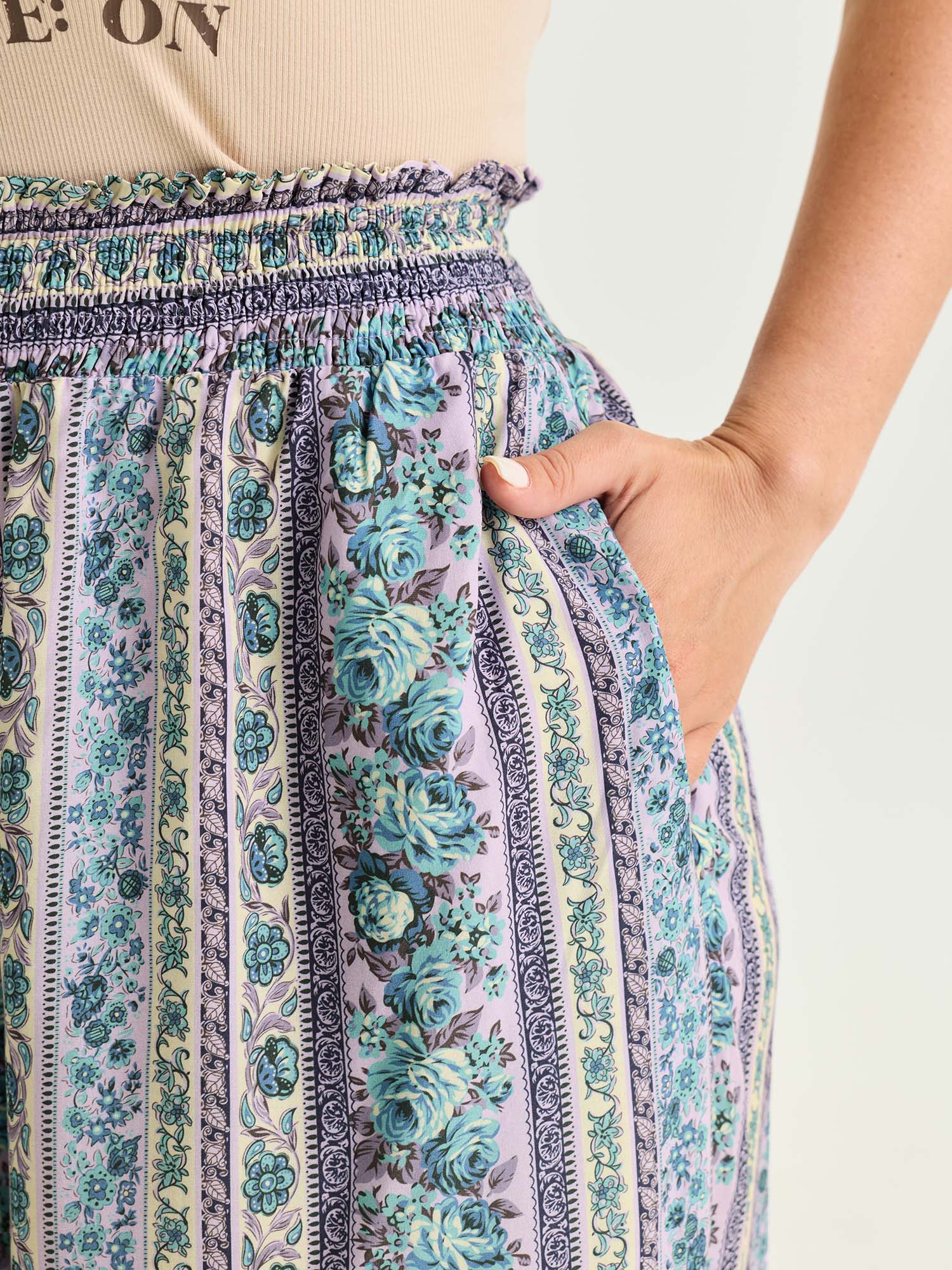 Striped Print Shirred Waist Wide-Leg Pants - Image 3