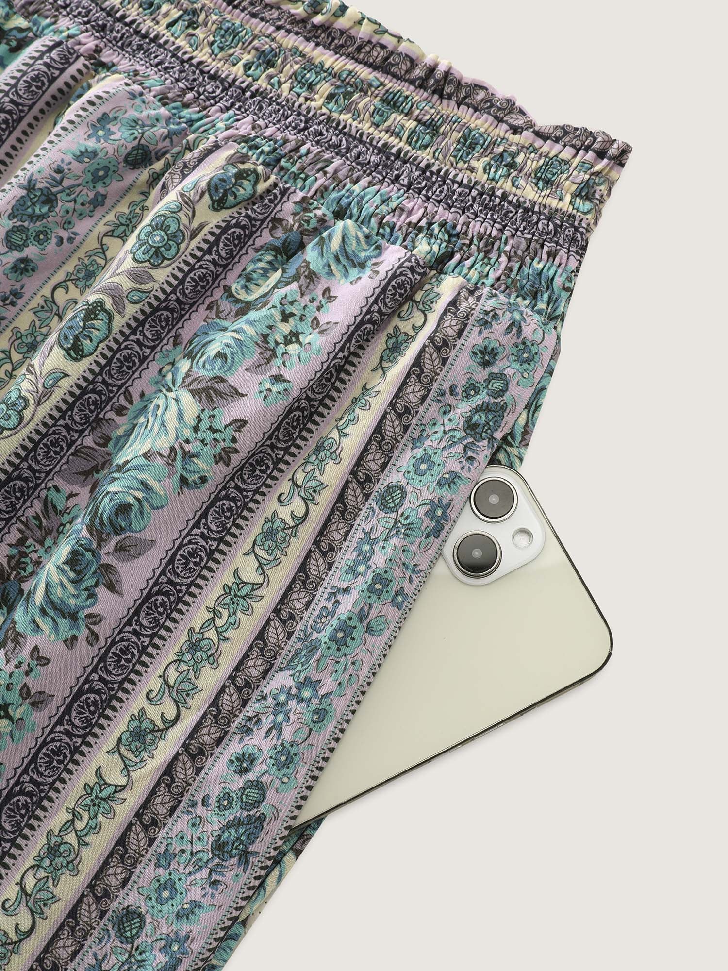 Striped Print Shirred Waist Wide-Leg Pants - Image 6