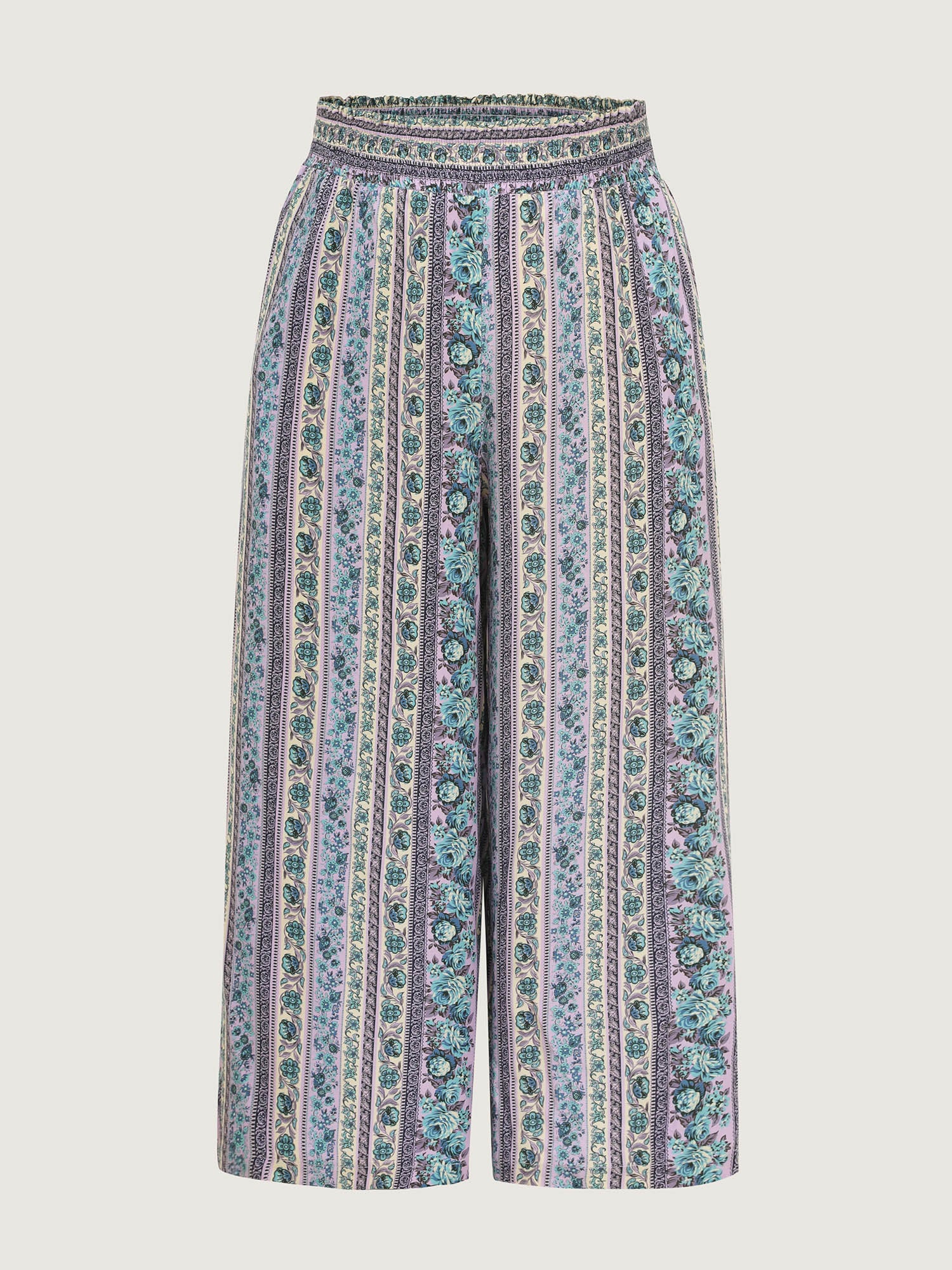 Striped Print Shirred Waist Wide-Leg Pants - Image 7