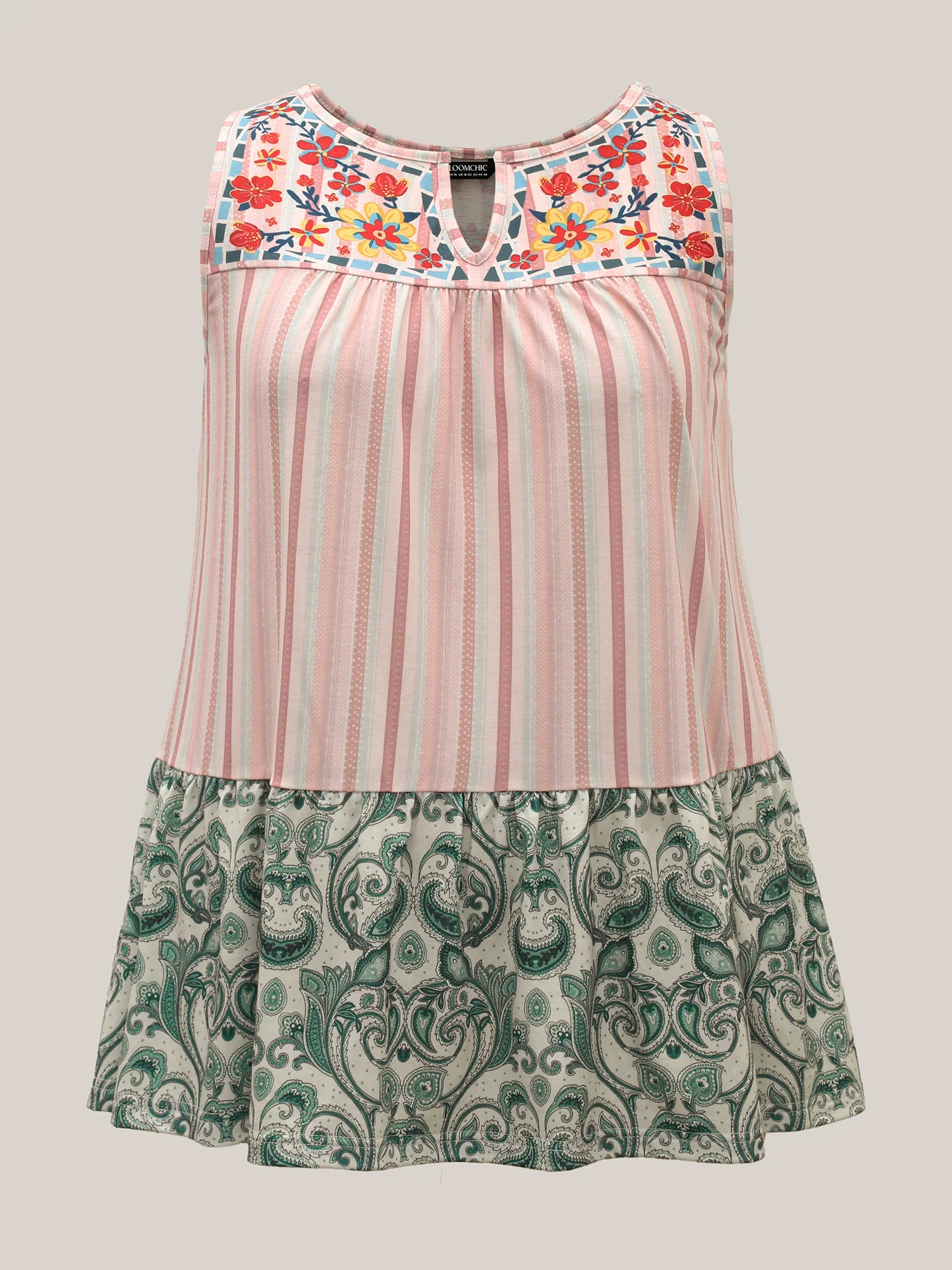 Striped Print Spliced Ruffled Tank Top - Image 7