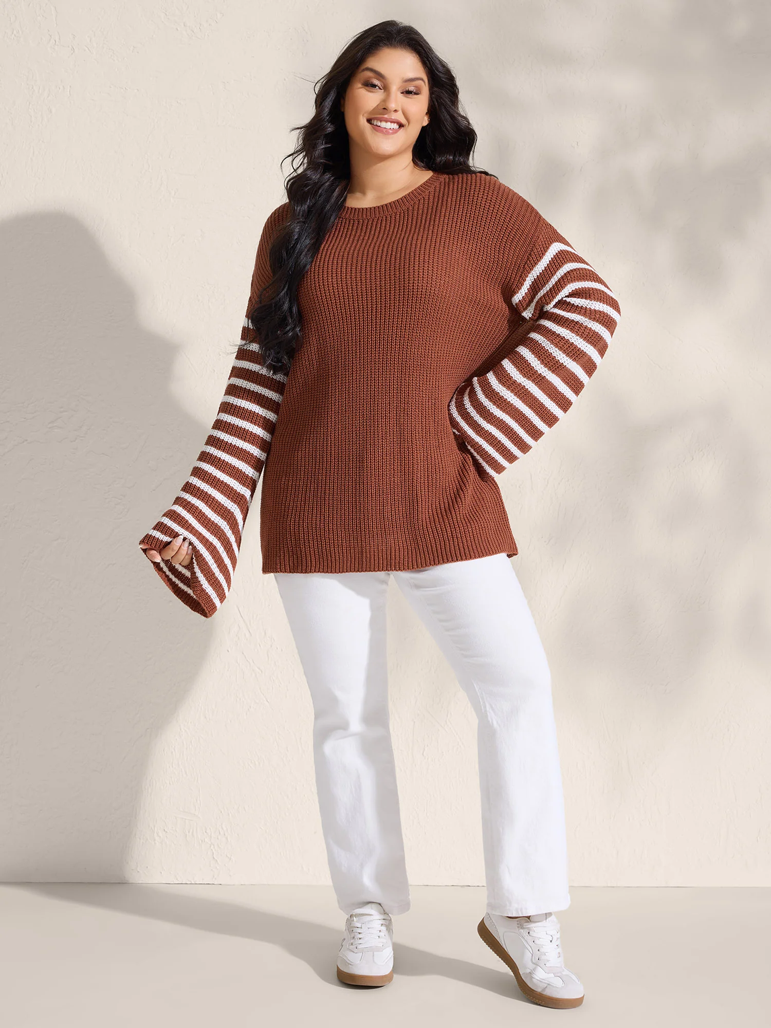 Striped Print Textured Drop Shoulder Pullover - Image 3