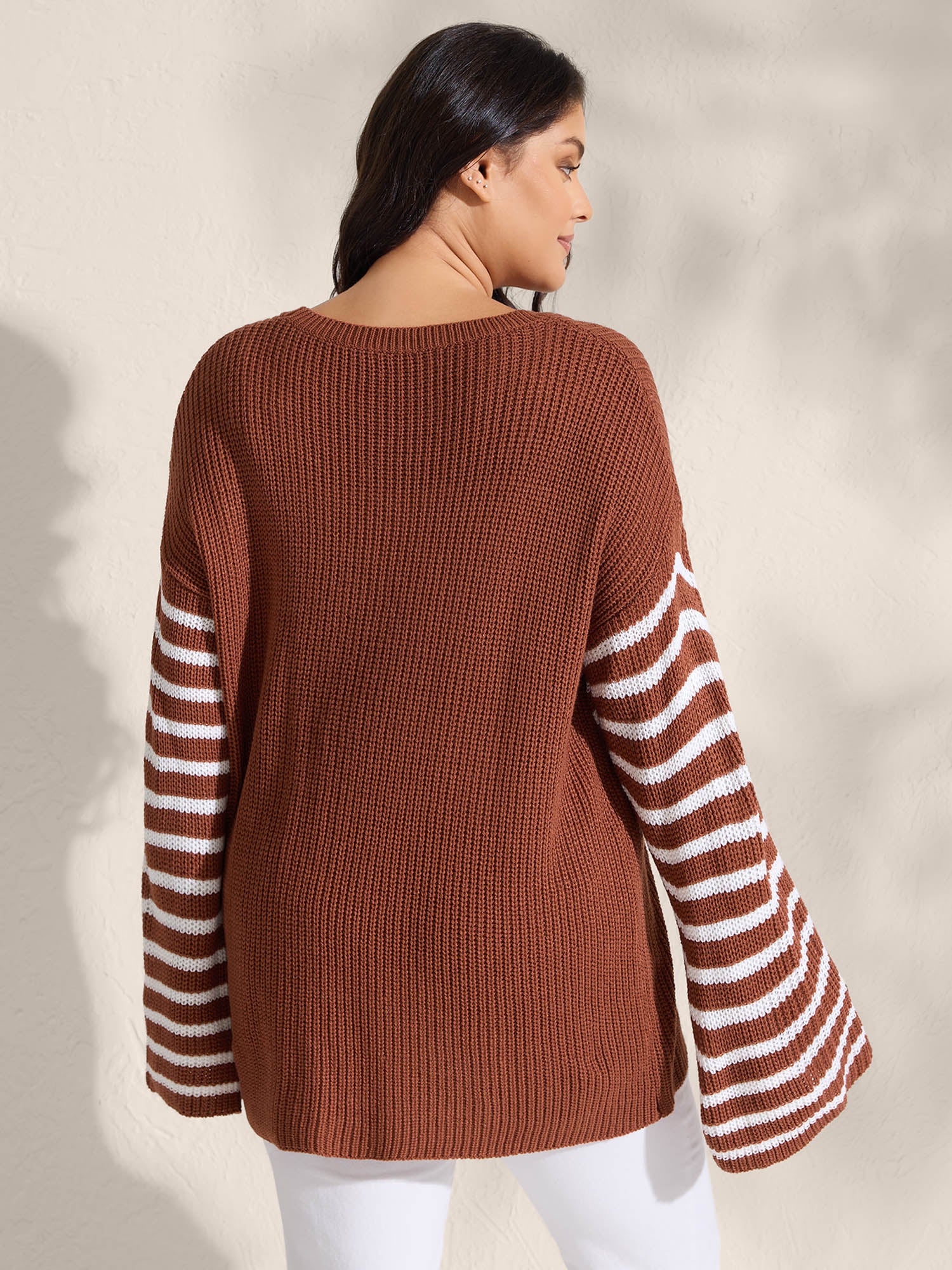 Striped Print Textured Drop Shoulder Pullover - Image 4