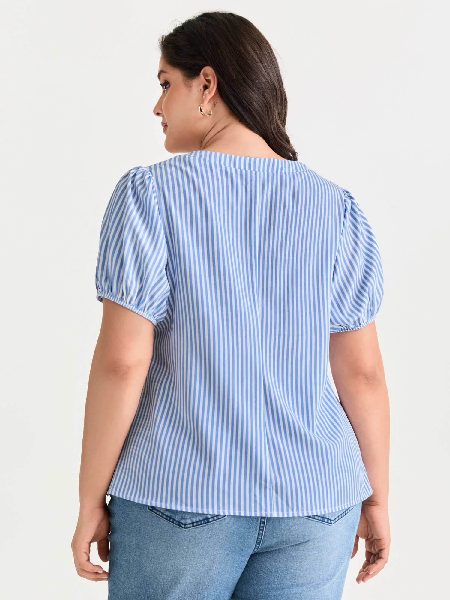Striped Print Tie-Front Blouse - Image 4