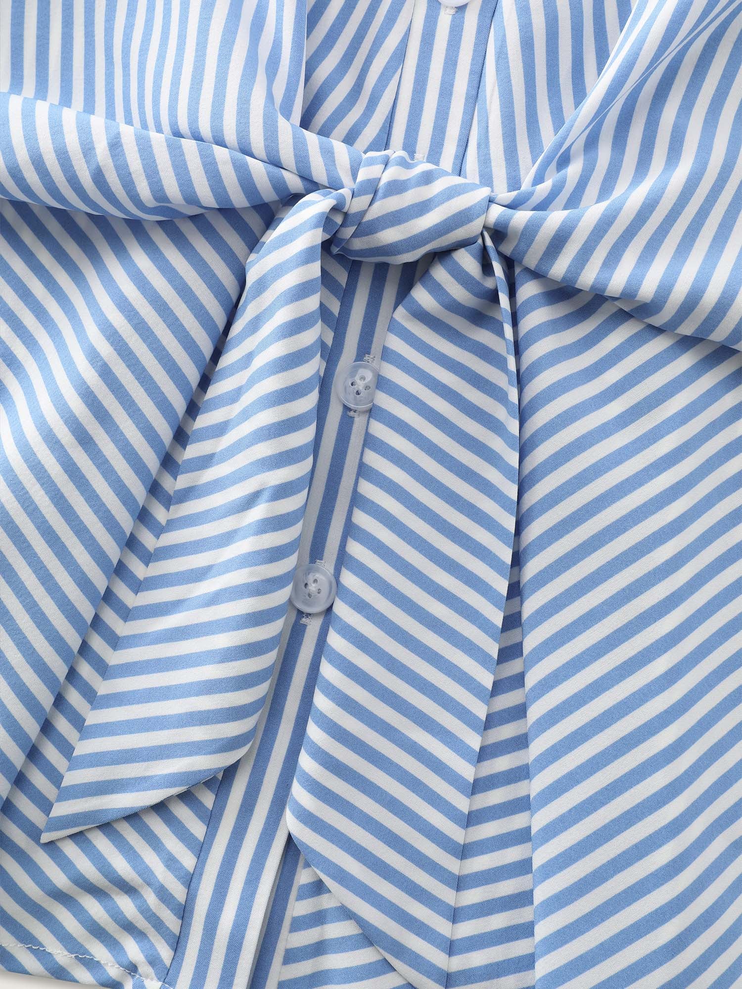 Striped Print Tie-Front Blouse - Image 5
