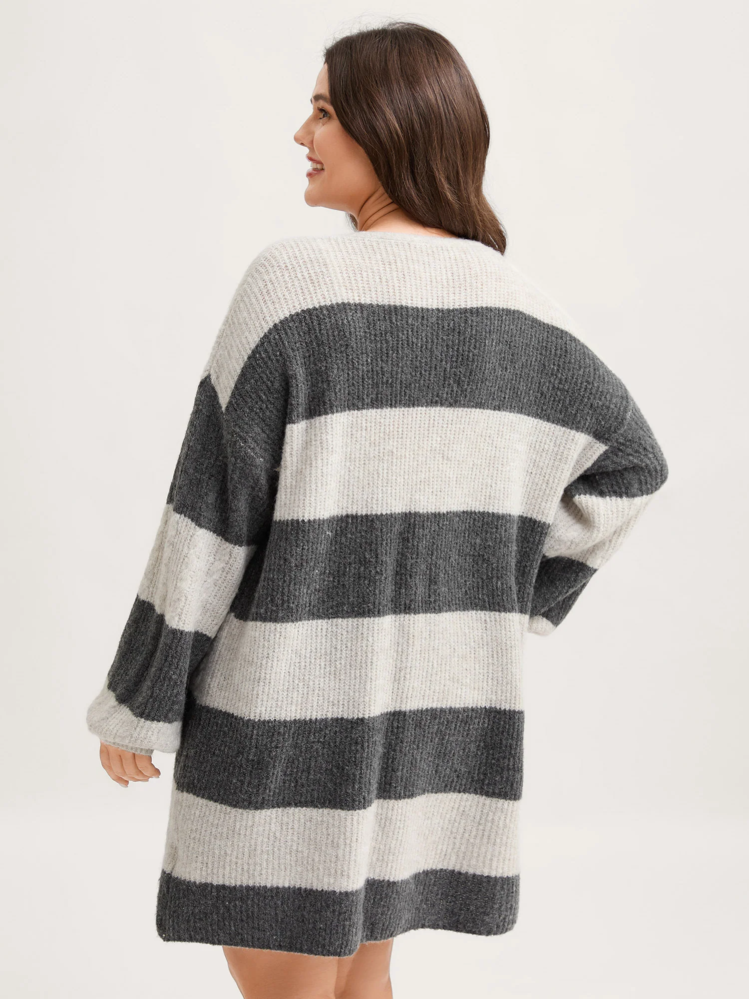 Striped Tissue Texture Knit Cardigan - Image 3