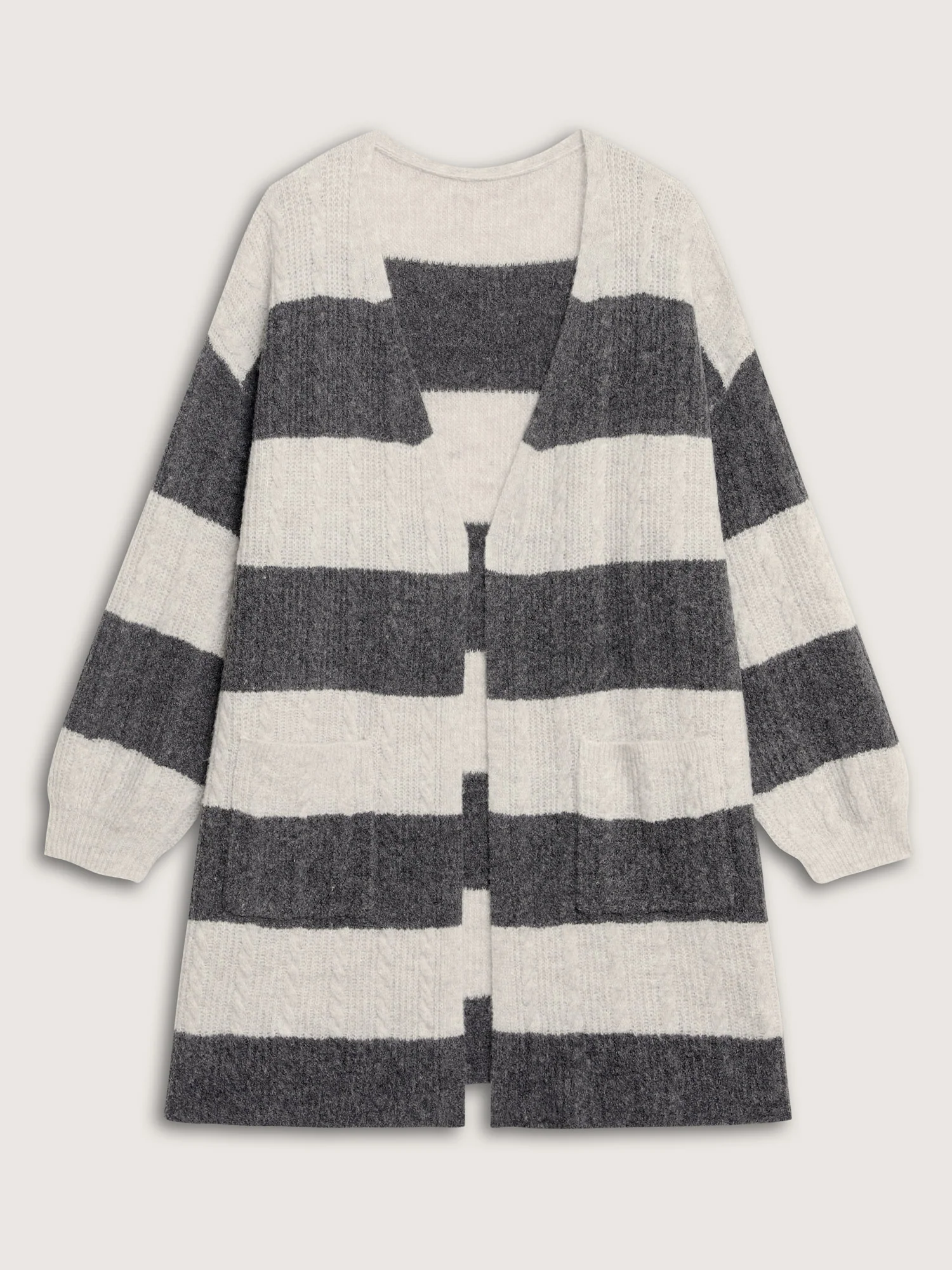 Striped Tissue Texture Knit Cardigan - Image 6