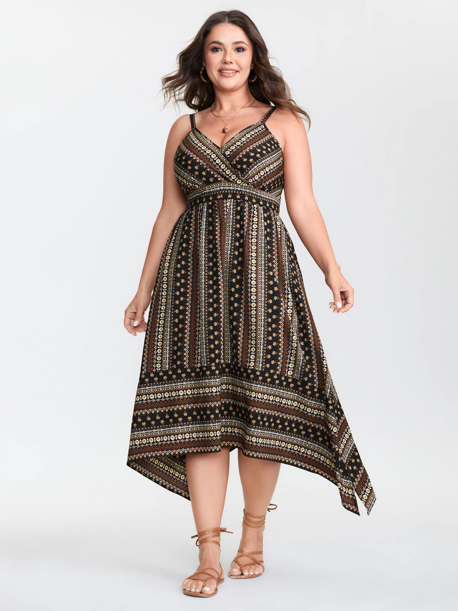 Striped Print V-Neck High-Low Maxi Dress - Image 3