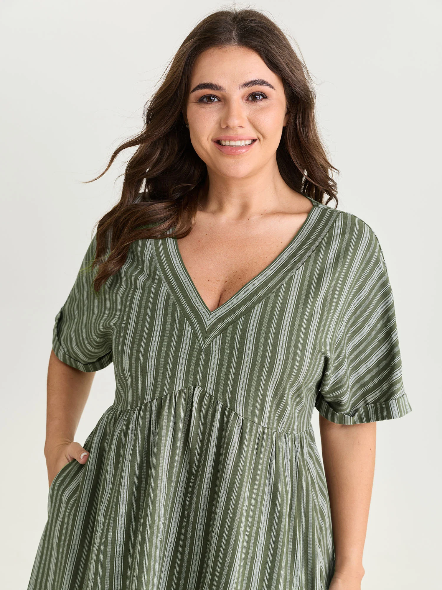Striped Print V-Neck Midi Dress - Image 2
