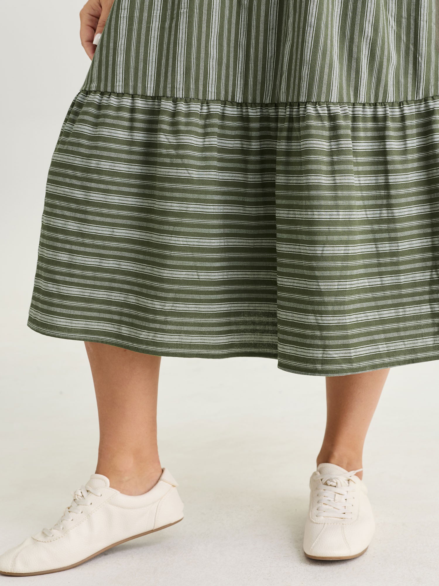 Striped Print V-Neck Midi Dress - Image 3
