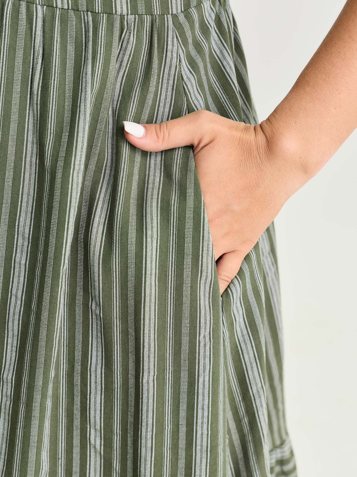Striped Print V-Neck Midi Dress - Image 4