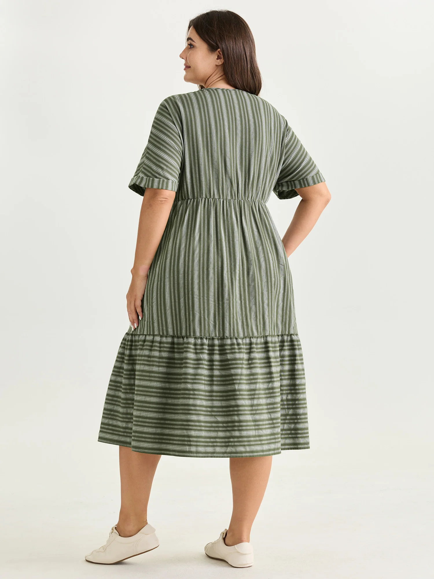 Striped Print V-Neck Midi Dress - Image 5