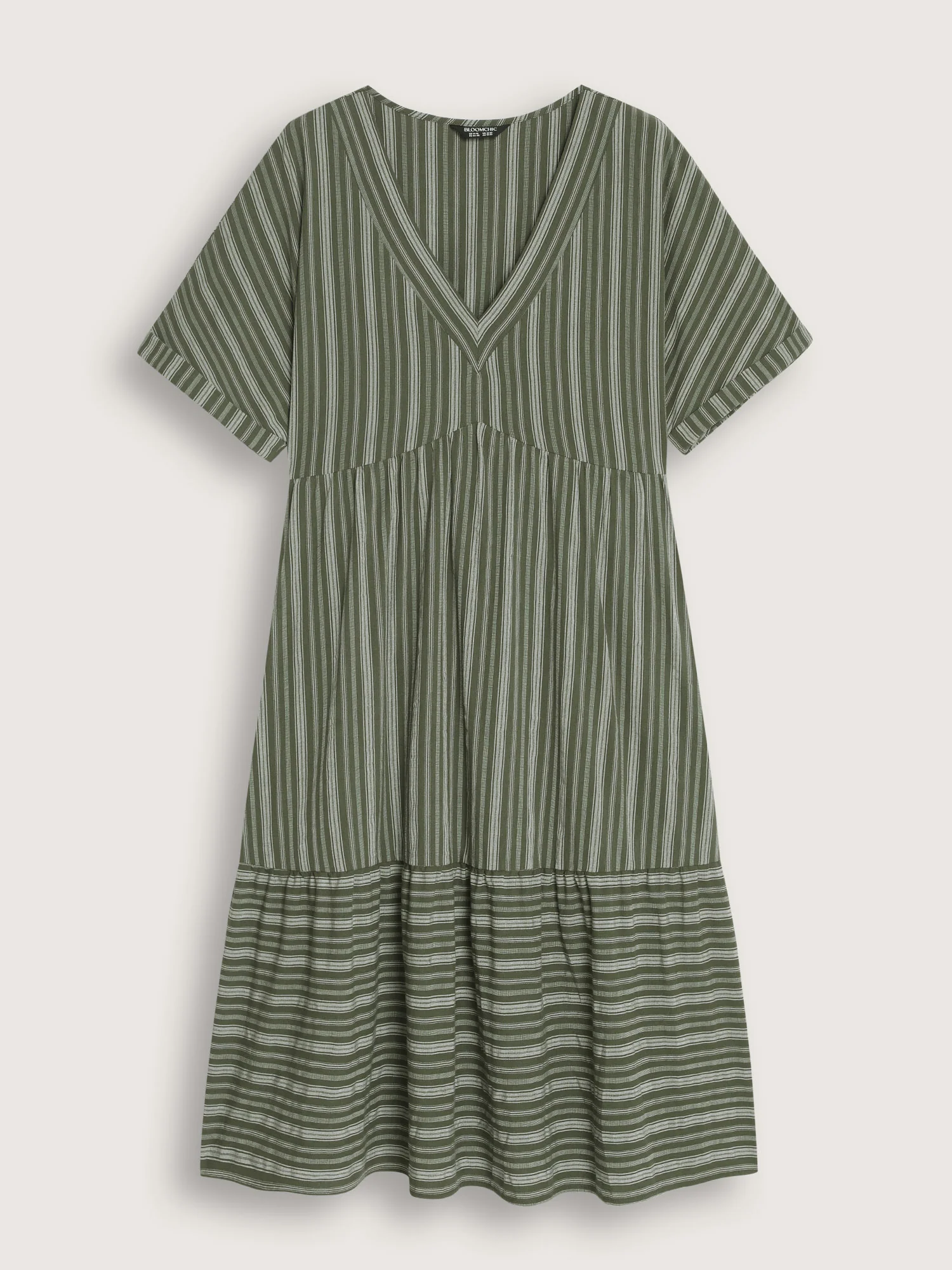 Striped Print V-Neck Midi Dress - Image 8