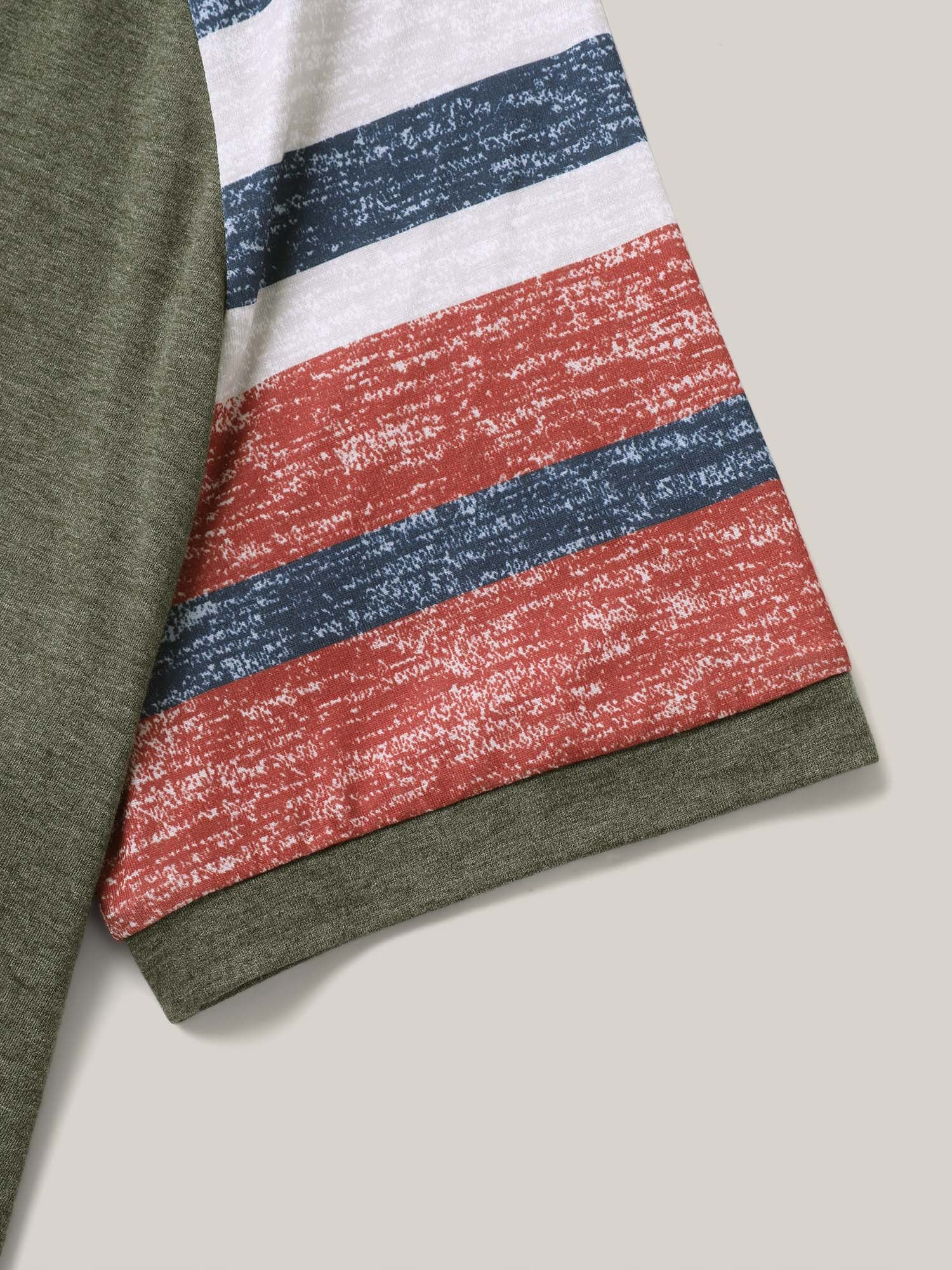 Striped Raglan Sleeve Plain T-Shirt - Image 5