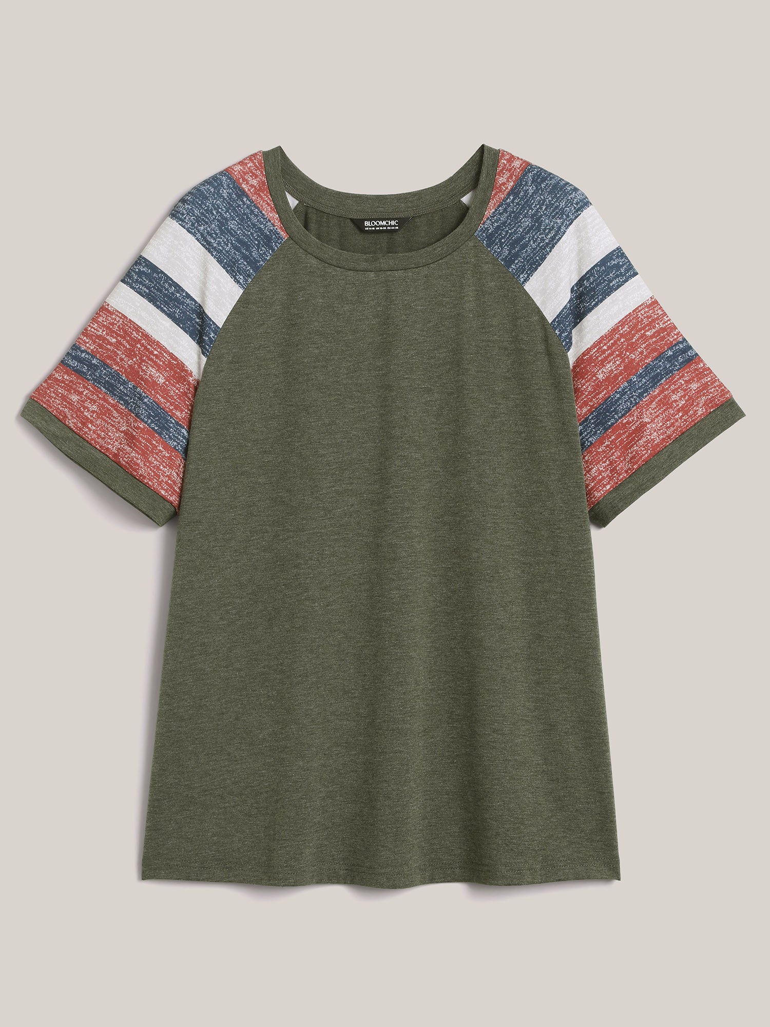 Striped Raglan Sleeve Plain T-Shirt - Image 6
