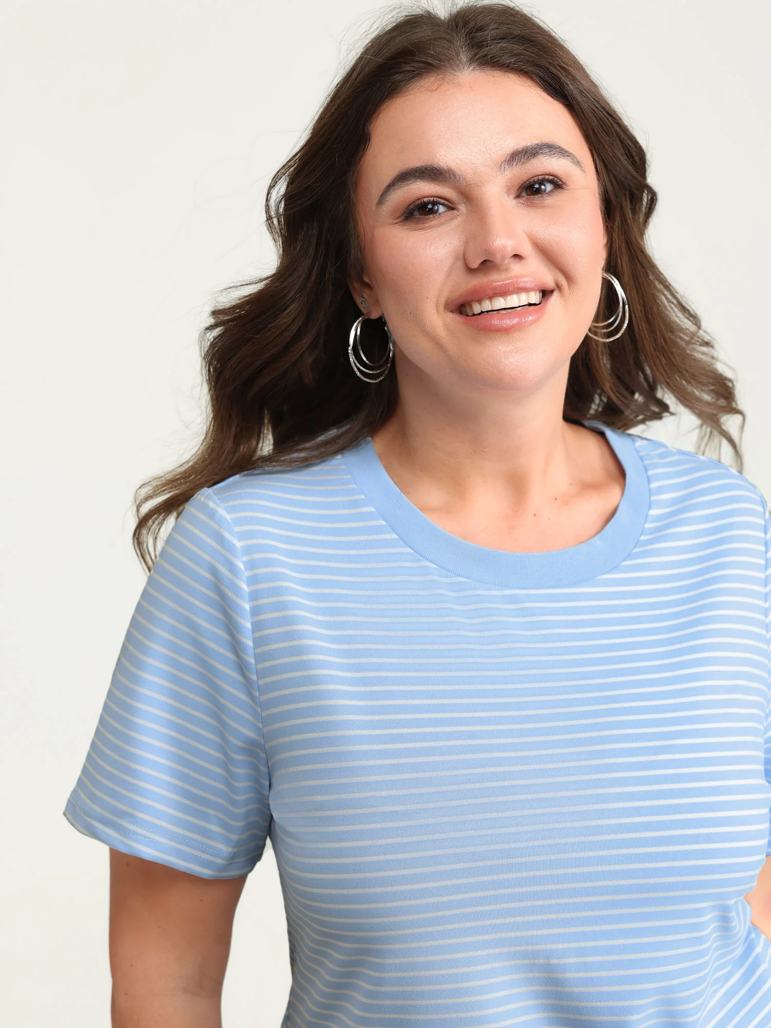 Striped Ribbed Fitted Crew Neck T-Shirt - Image 2